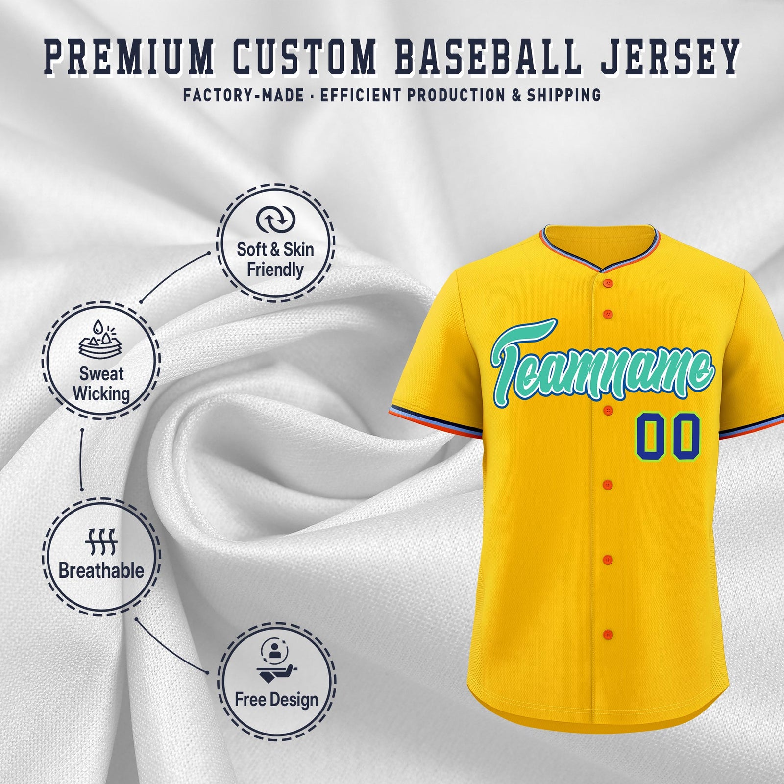 Custom Yellow Powder Blue Black Classic Style Stitched Sports Uniform For Men Women Youth Personalized Lightweight Baseball Jersey| KXKSHOP