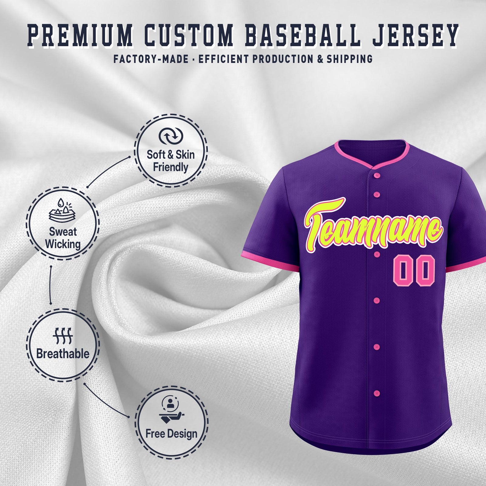 Custom Purple Rose Red Fluorescent Green Classic Style Stitched Sports Uniform For Men Women Youth Personalized Lightweight Baseball Jersey| KXKSHOP