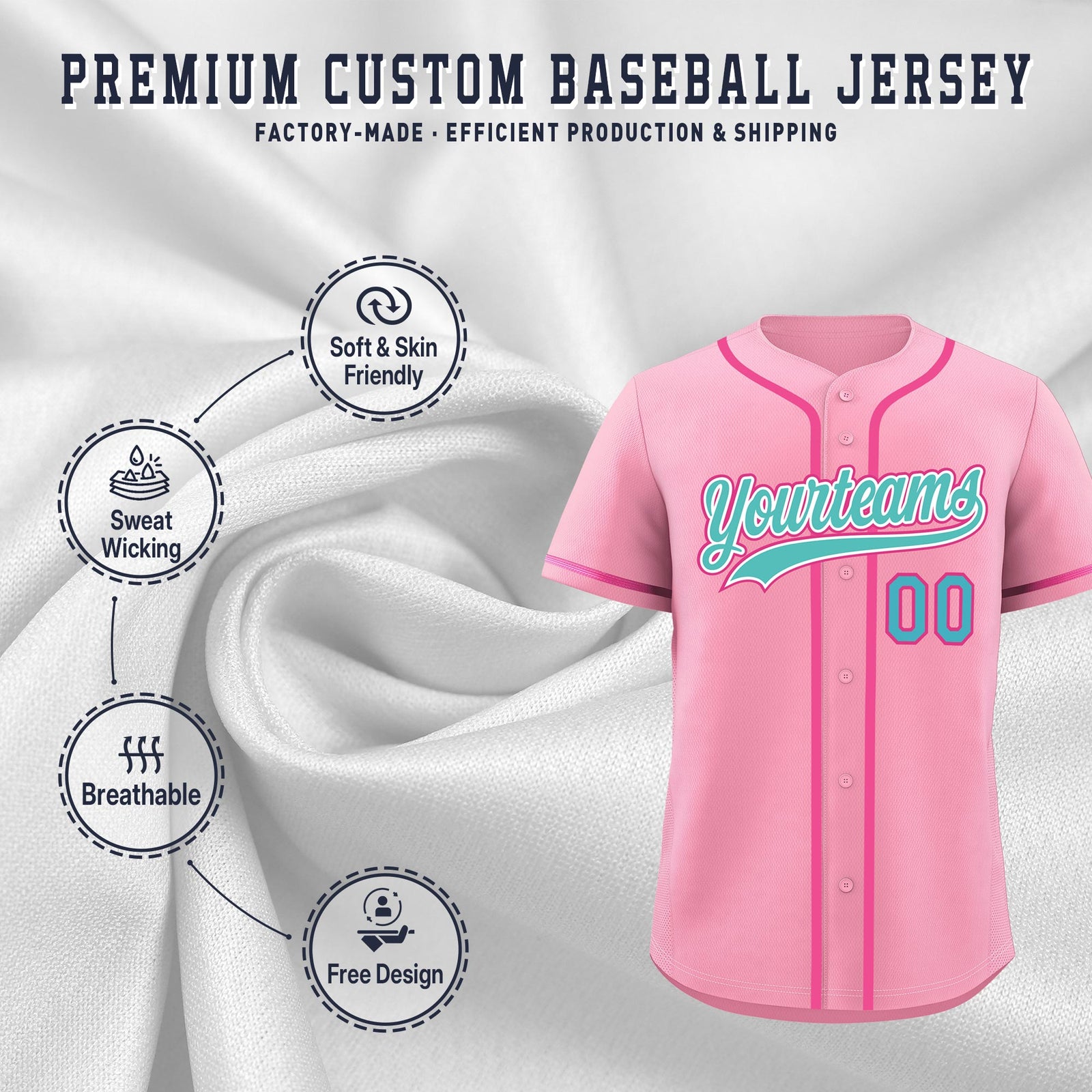 Custom Light Pink Classic Style Stitched Sports Uniform Personalized For Teams Lightweight Baseball Jersey| KXKSHOP