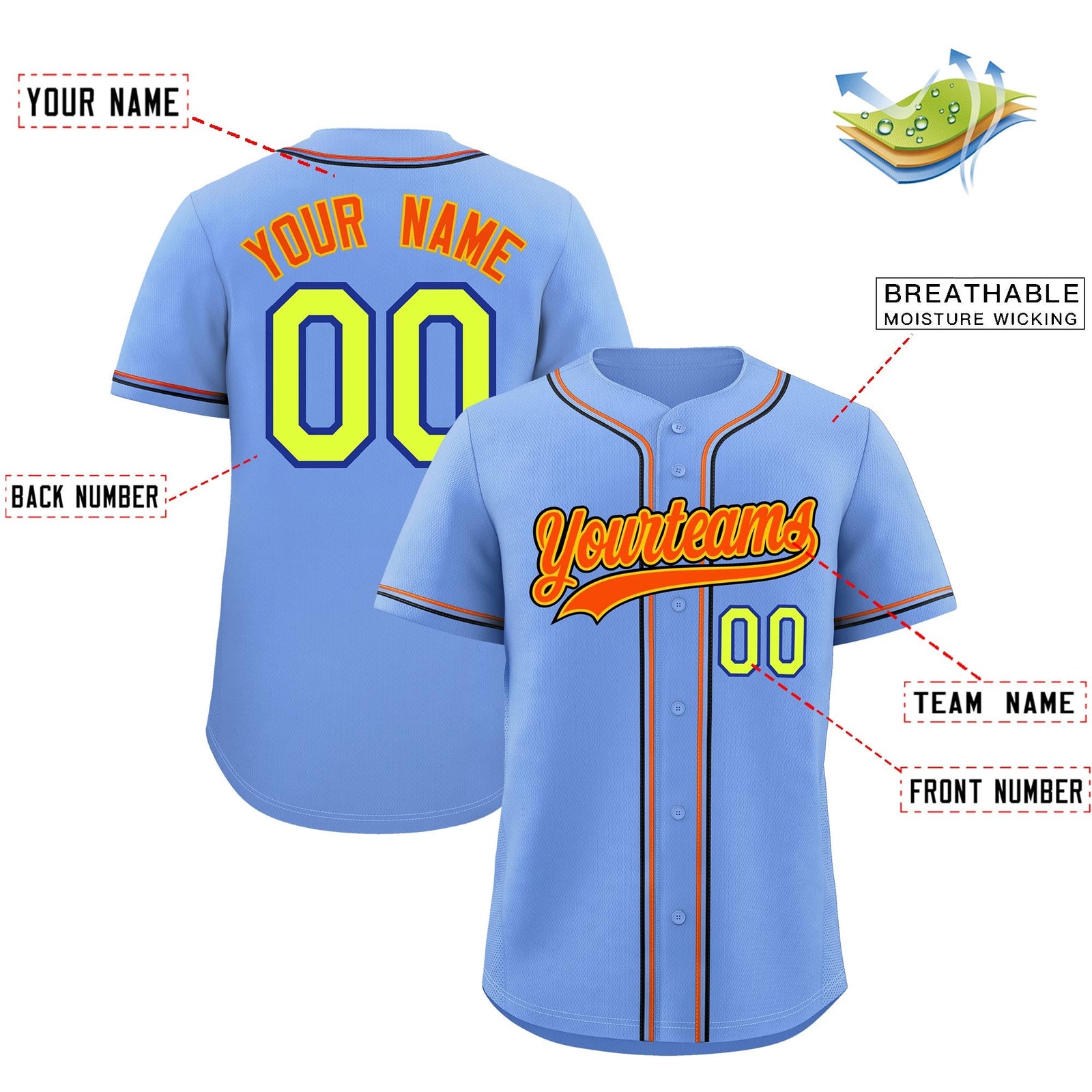 Custom Light Blue Classic Style Stitched Sports Uniform Personalized For Teams Lightweight Baseball Jersey| KXKSHOP