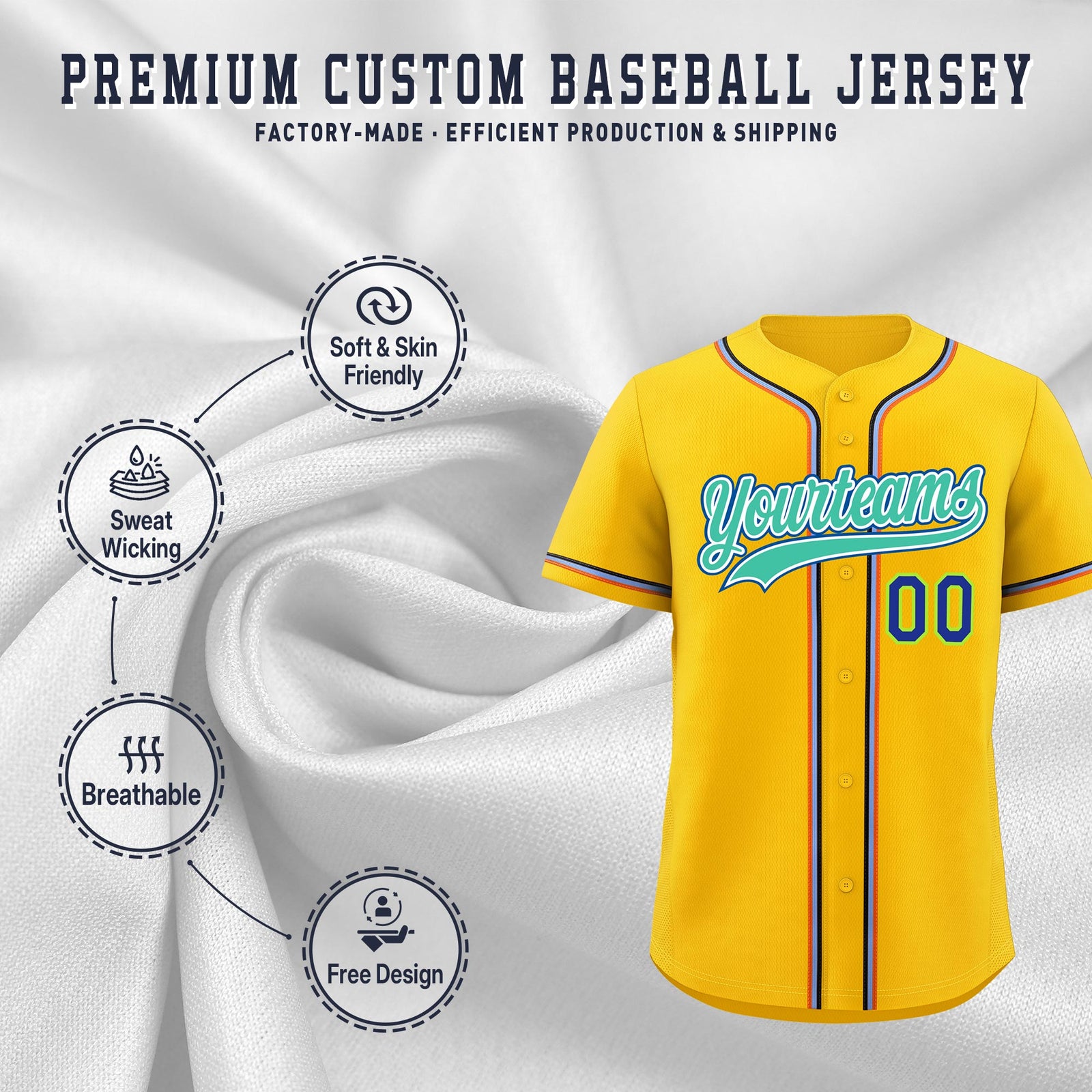 Custom Yellow Classic Style Stitched Sports Uniform Personalized For Teams Quick Dry Baseball Jersey| KXKSHOP