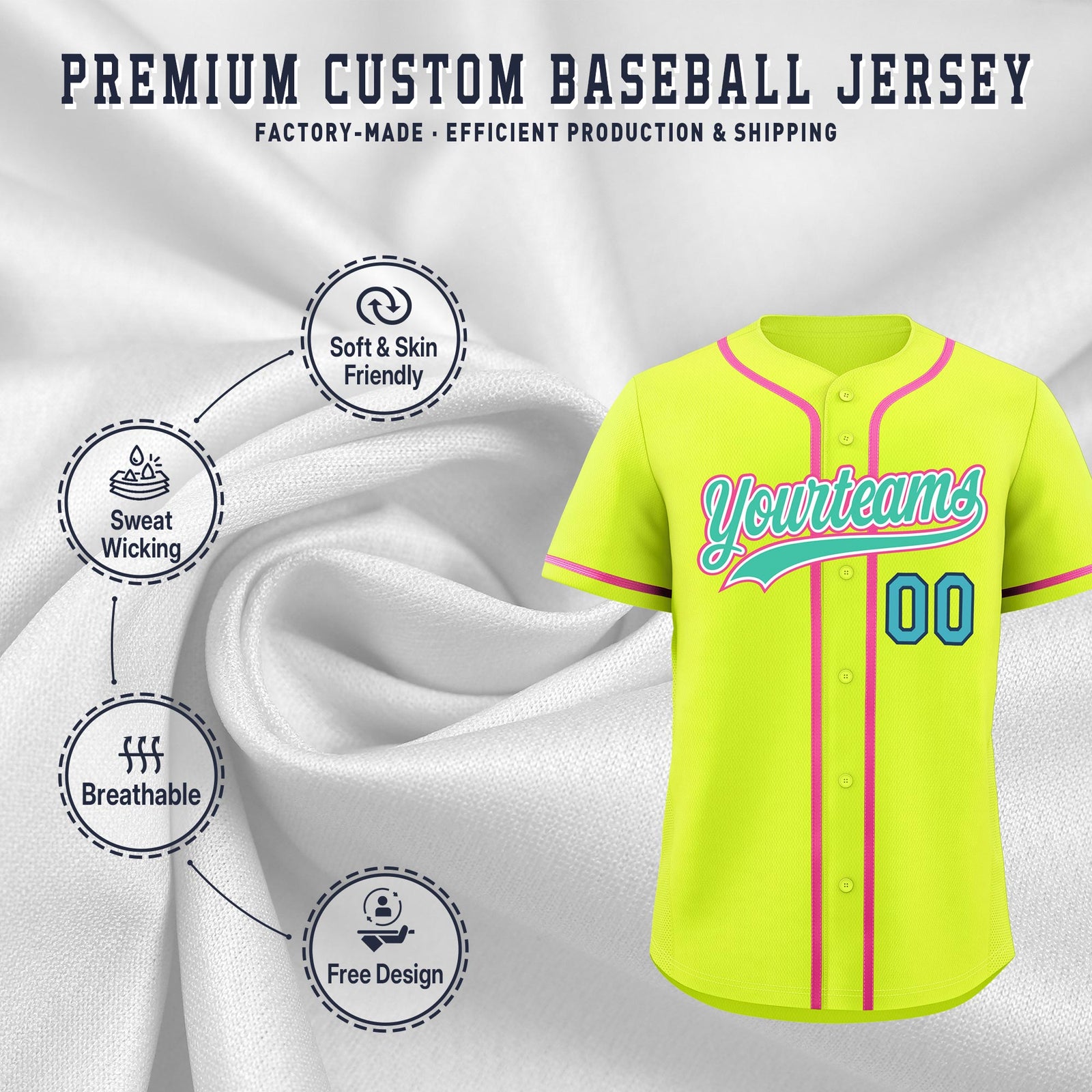 Custom Fluorescent Green Classic Style Stitched Sports Uniform Personalized For Teams Quick Dry Baseball Jersey| KXKSHOP