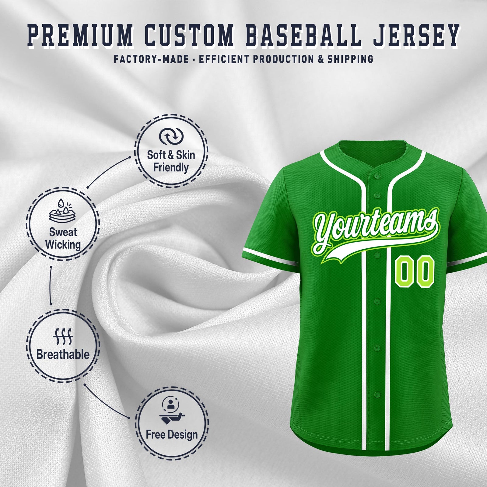 Custom Kelly Green Classic Style Stitched Sports Uniform Personalized For Teams Lightweight Baseball Jersey| KXKSHOP