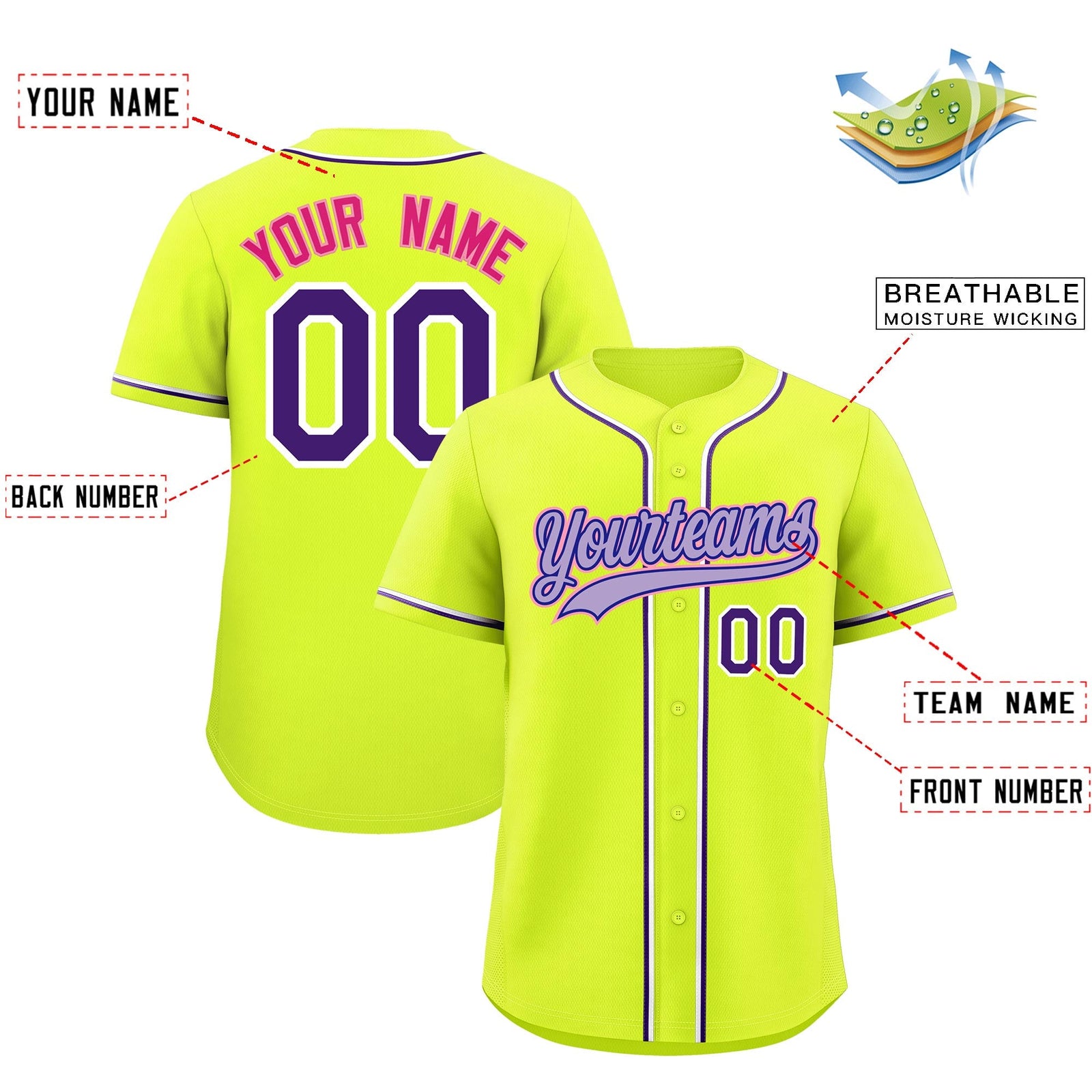 Custom Fluorescent Green Classic Style Stitched Sports Uniform Personalized For Teams Lightweight Baseball Jersey| KXKSHOP