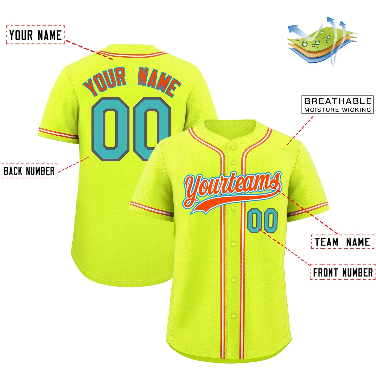 Custom Fluorescent Green Classic Style Stitched Sports Uniform Personalized For Teams Lightweight Baseball Jersey| KXKSHOP