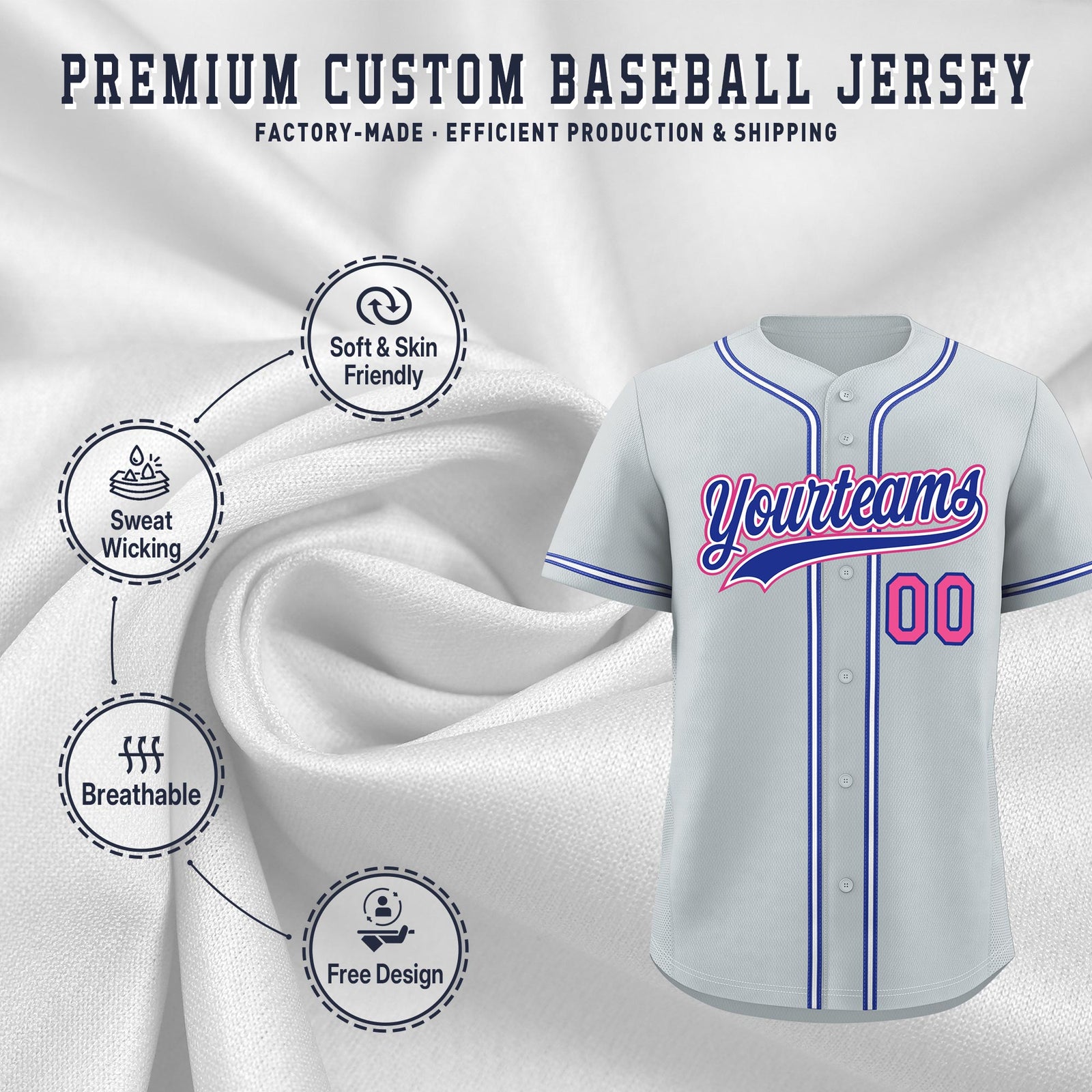 Custom Silver Classic Style Stitched Sports Uniform Personalized For Teams Lightweight Baseball Jersey| KXKSHOP