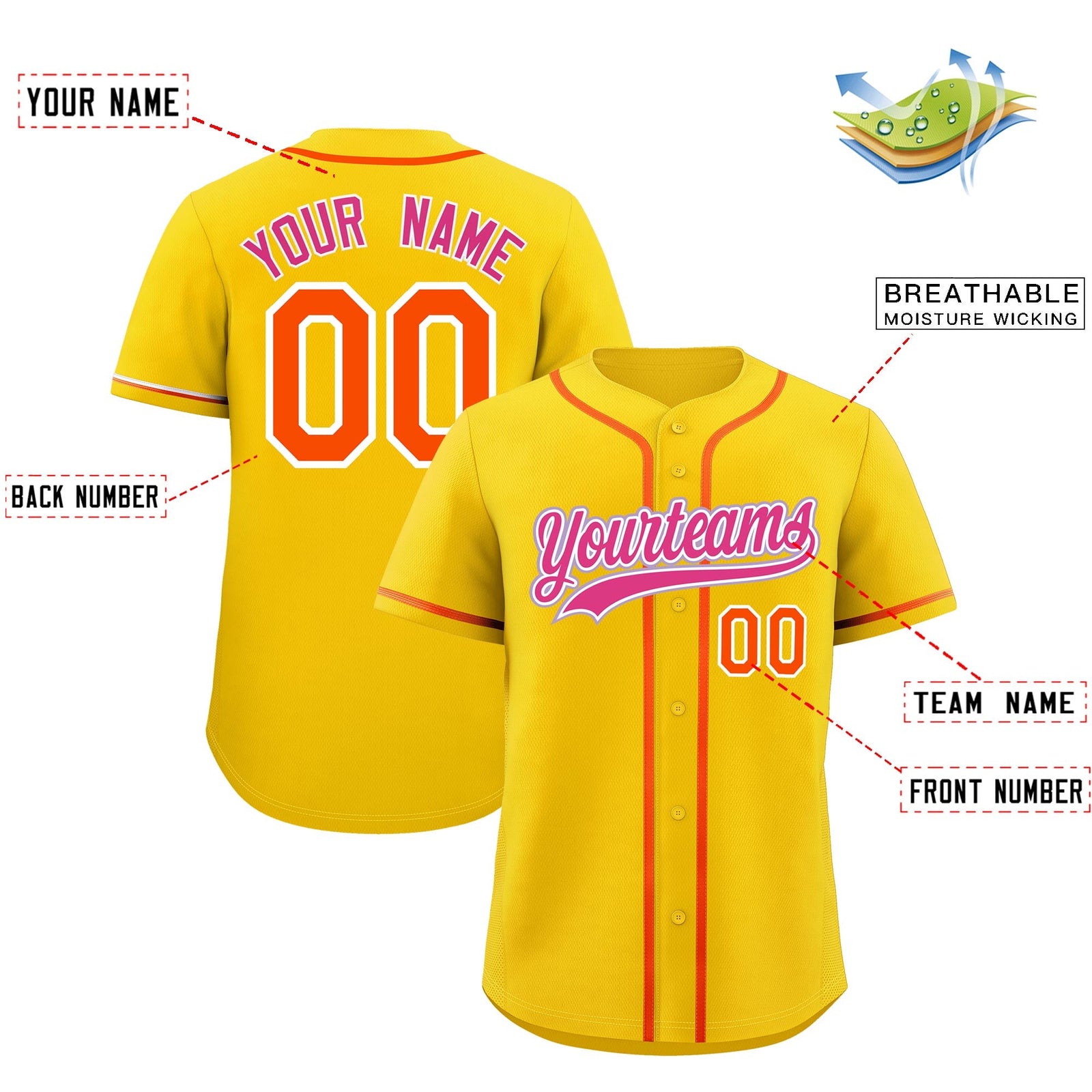 Custom Gold Classic Style Stitched Sports Uniform Personalized For Teams Quick Dry Baseball Jersey| KXKSHOP