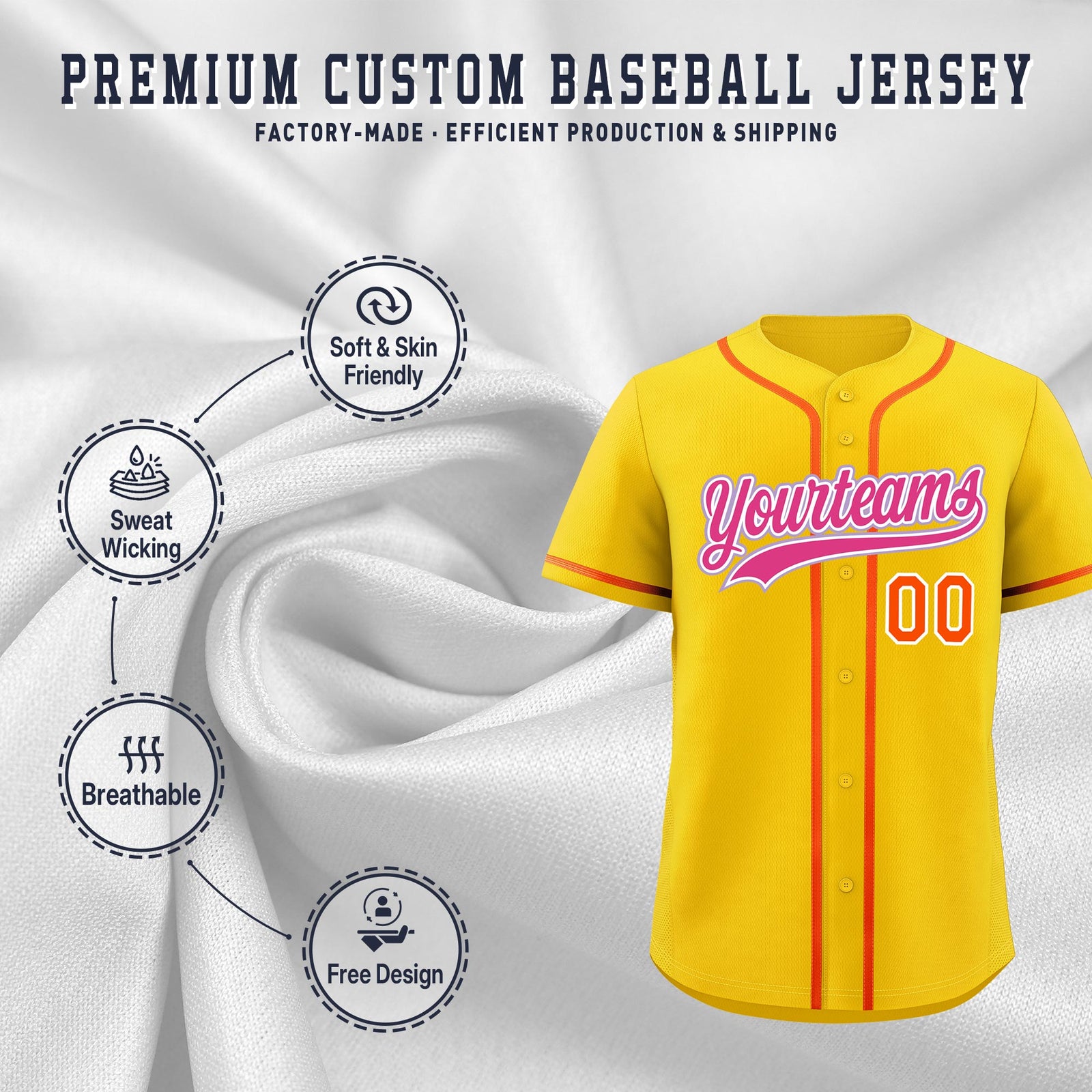 Custom Gold Classic Style Stitched Sports Uniform Personalized For Teams Quick Dry Baseball Jersey| KXKSHOP