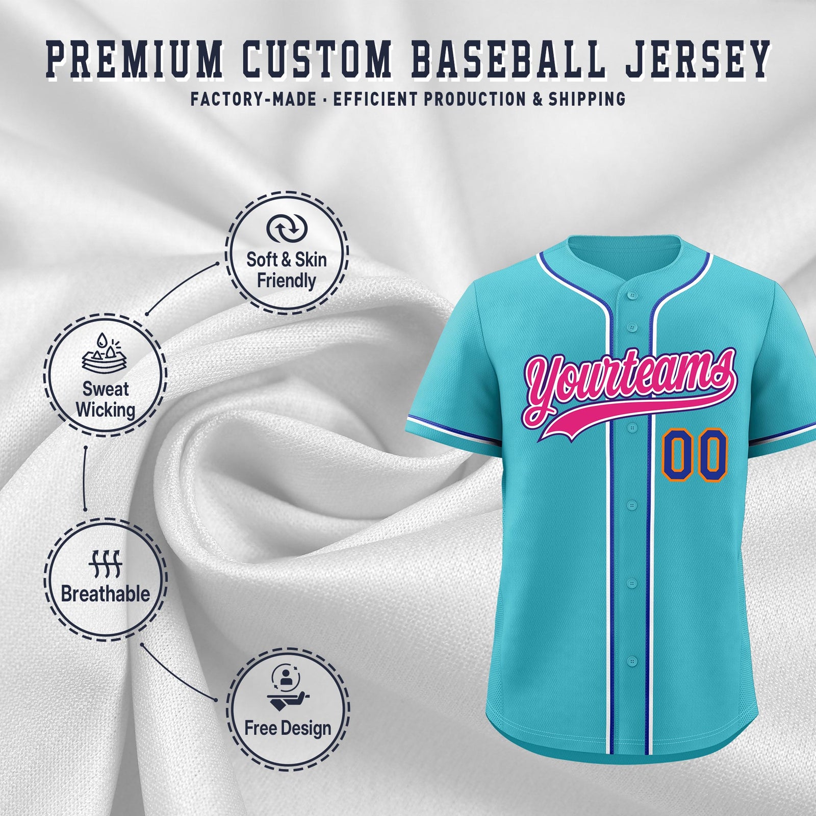 Custom Sky Blue Classic Style Stitched Sports Uniform Personalized For Teams Quick Dry Baseball Jersey| KXKSHOP