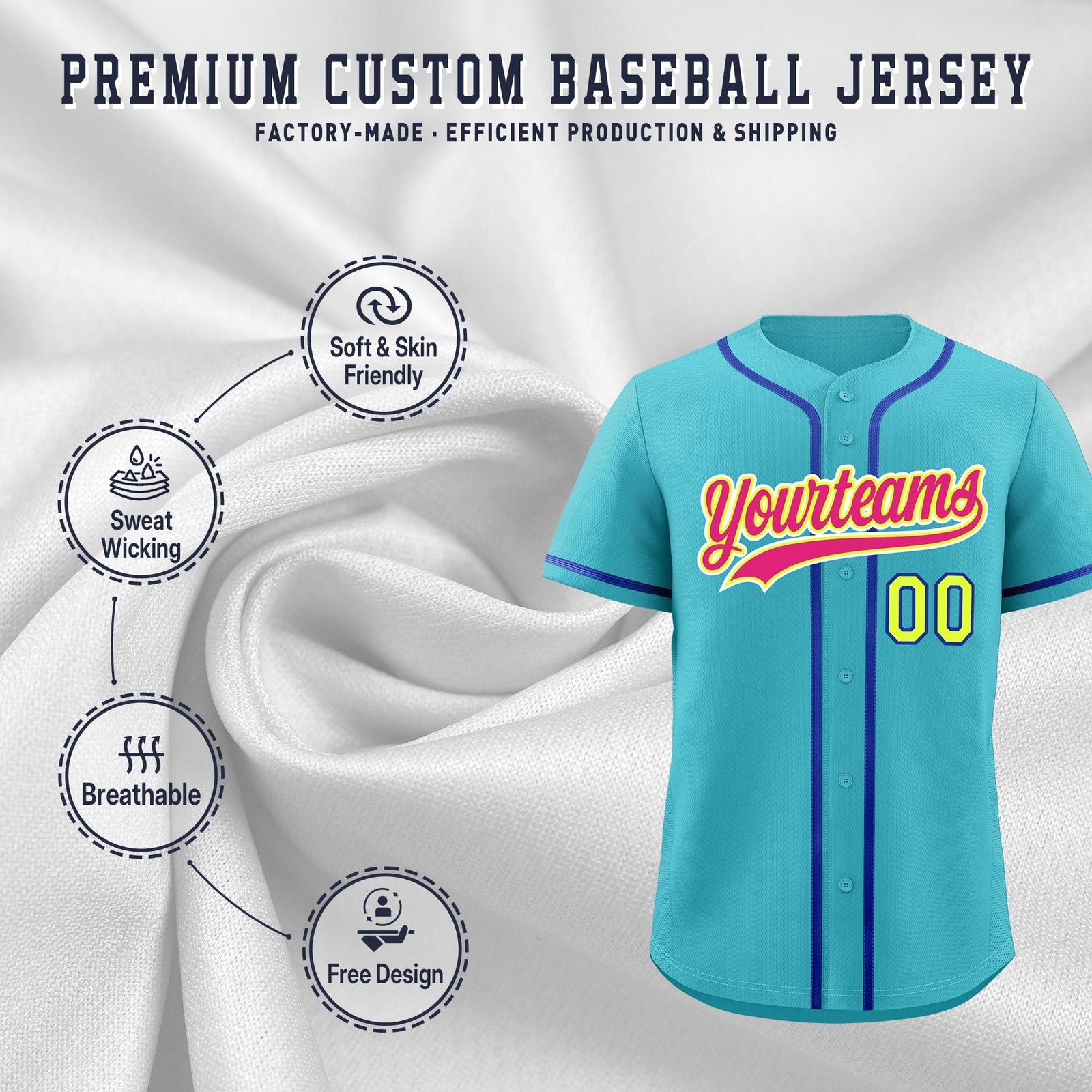 Custom Sky Blue Classic Style Stitched Sports Uniform Personalized For Teams Lightweight Baseball Jersey| KXKSHOP