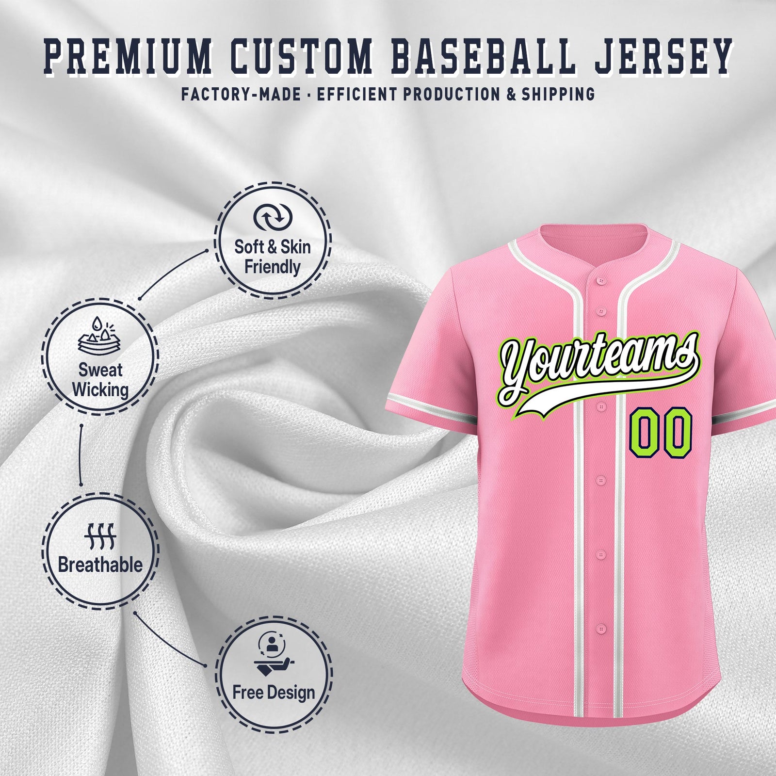 Custom Light Pink Classic Style Stitched Sports Uniform Personalized For Teams Quick Dry Baseball Jersey| KXKSHOP