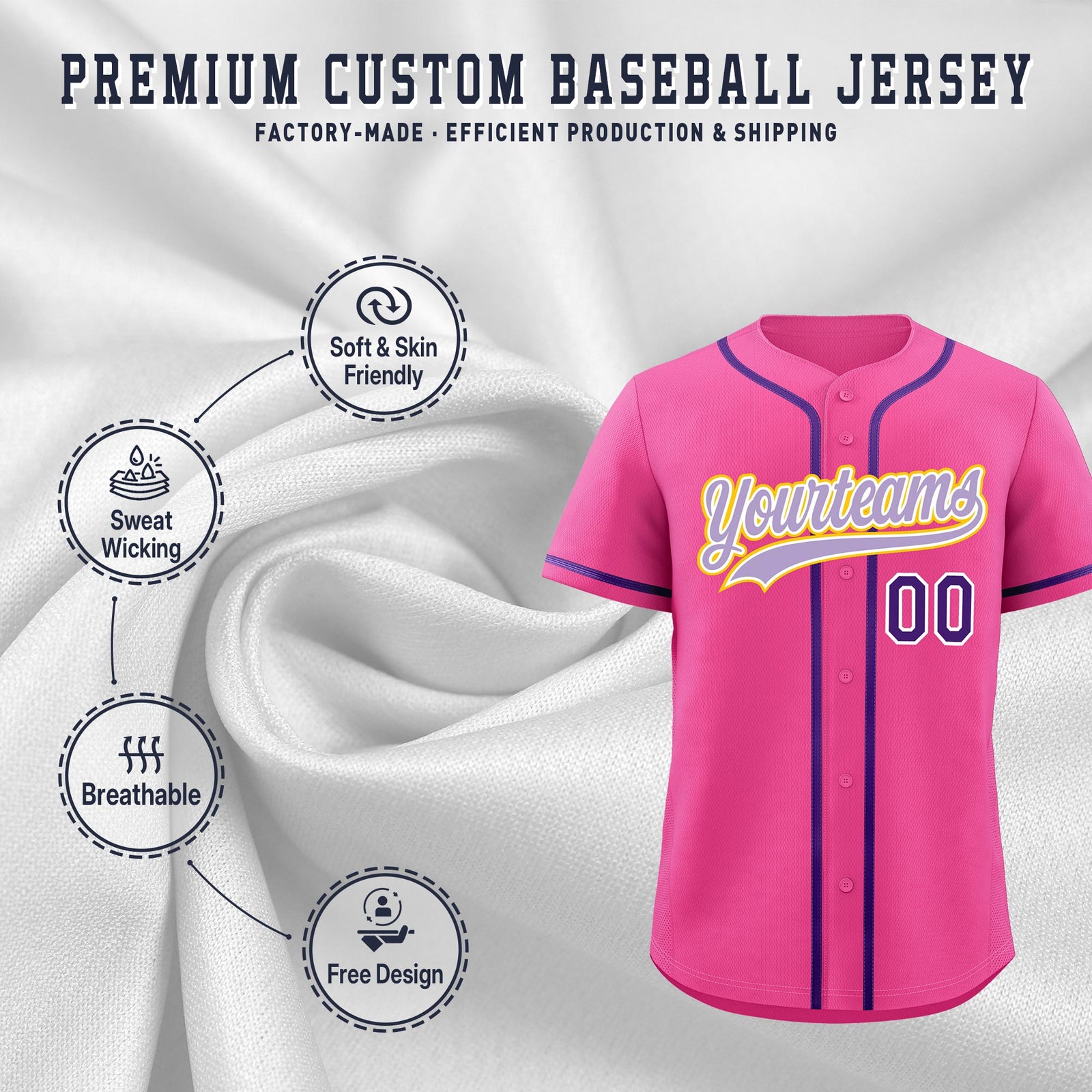 Custom Pink Classic Style Stitched Sports Uniform Personalized For Teams Quick Dry Baseball Jersey| KXKSHOP