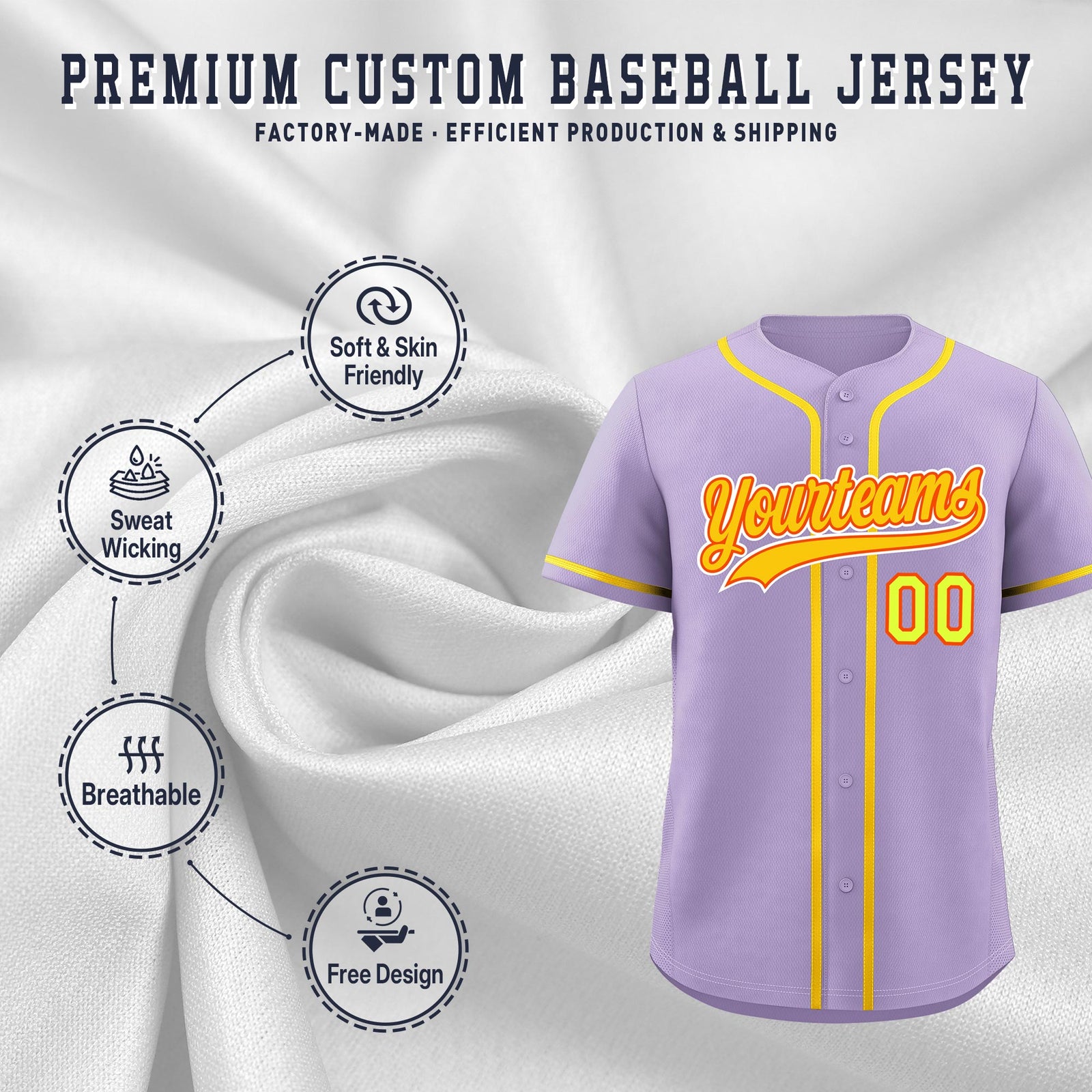 Custom Light Purple Classic Style Stitched Sports Uniform Personalized For Teams Lightweight Baseball Jersey| KXKSHOP