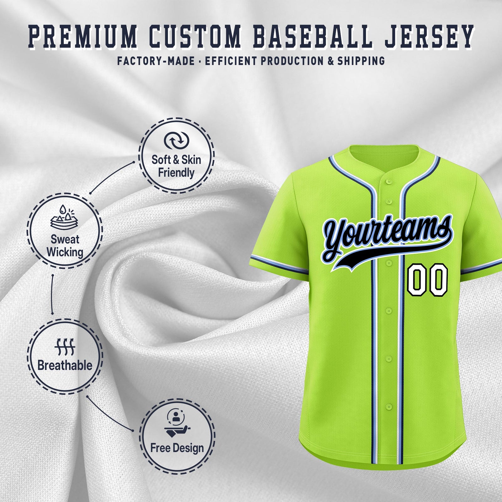Custom Neon Green Classic Style Stitched Sports Uniform Personalized For Teams Lightweight Baseball Jersey| KXKSHOP