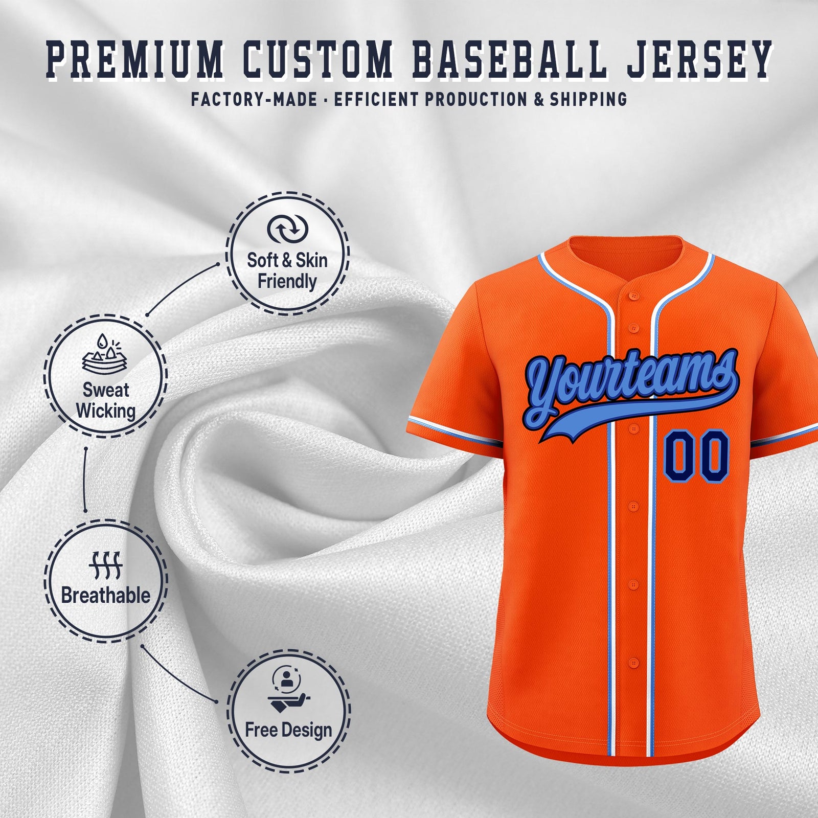 Custom Orange Classic Style Stitched Sports Uniform Personalized For Teams Lightweight Baseball Jersey| KXKSHOP