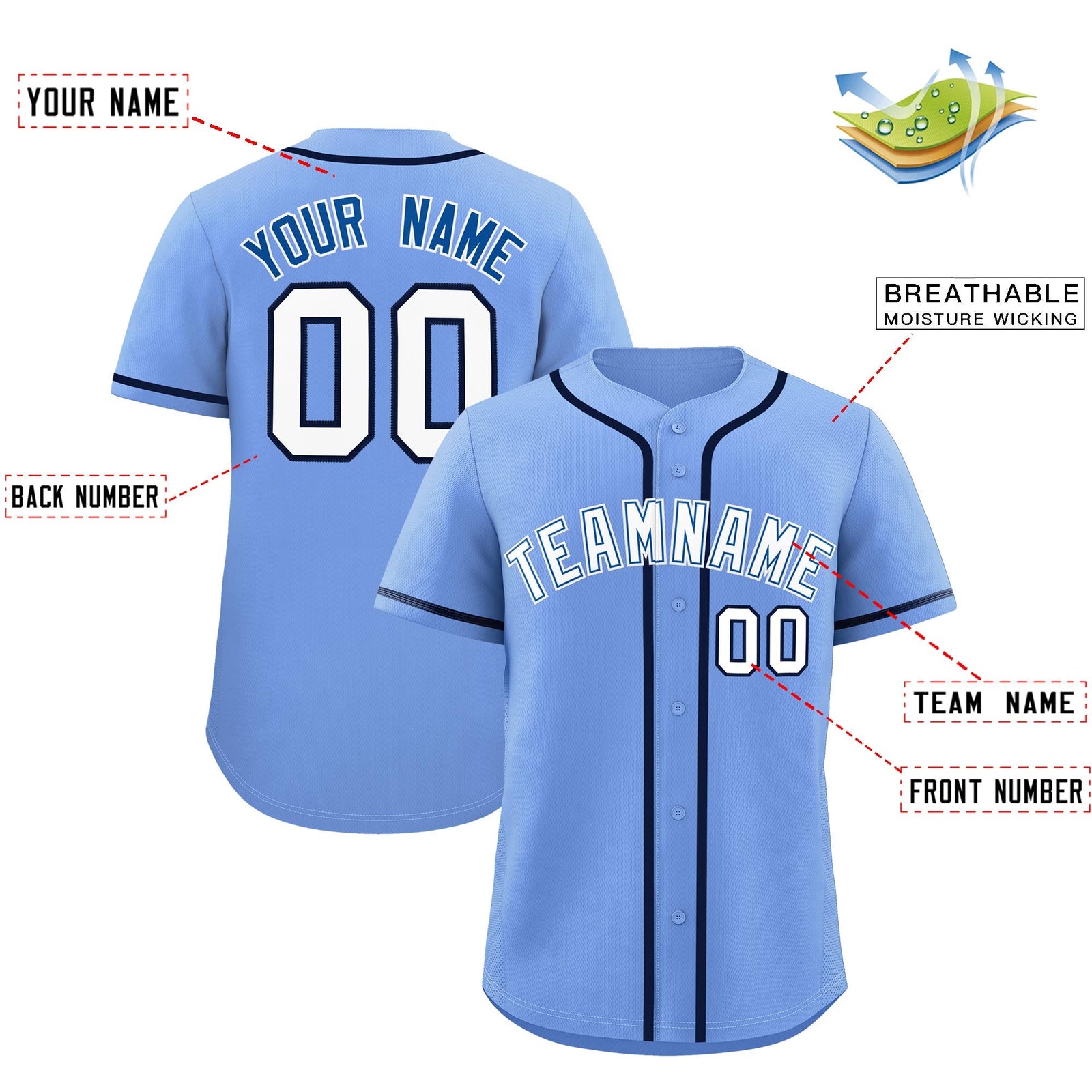 Custom Light Blue Classic Style Stitched Sports Uniform Personalized For Teams Quick Dry Baseball Jersey| KXKSHOP