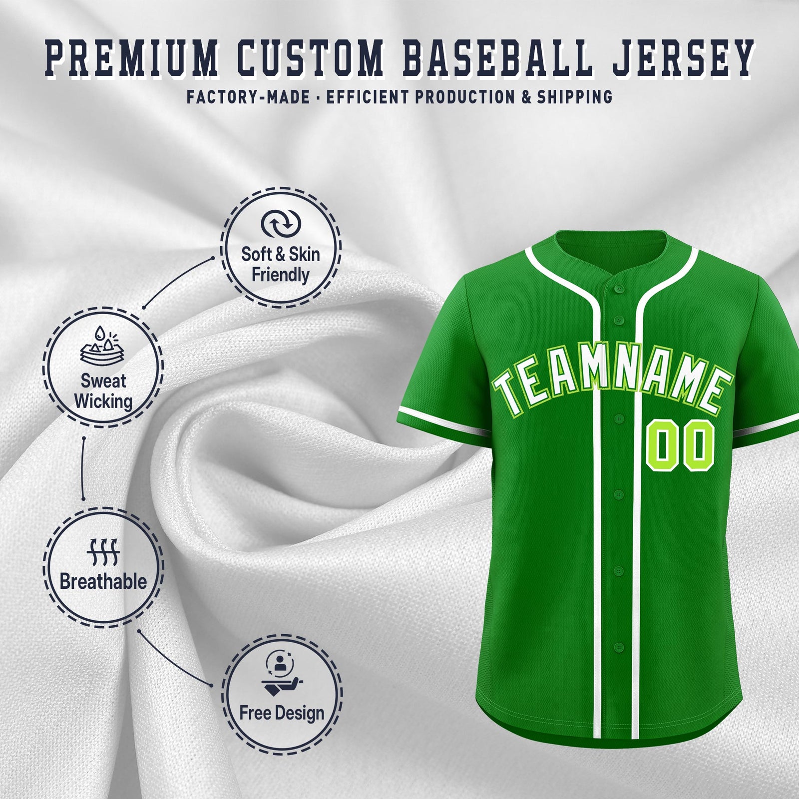 Custom Kelly Green Classic Style Stitched Sports Uniform Personalized For Teams Lightweight Baseball Jersey| KXKSHOP