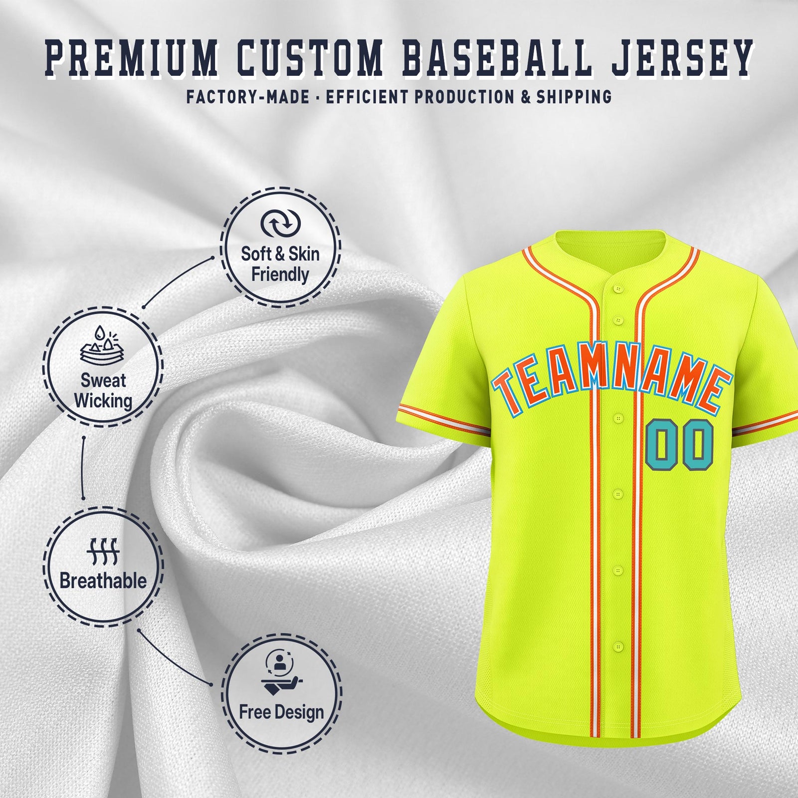 Custom Fluorescent Green Classic Style Stitched Sports Uniform Personalized For Teams Lightweight Baseball Jersey| KXKSHOP