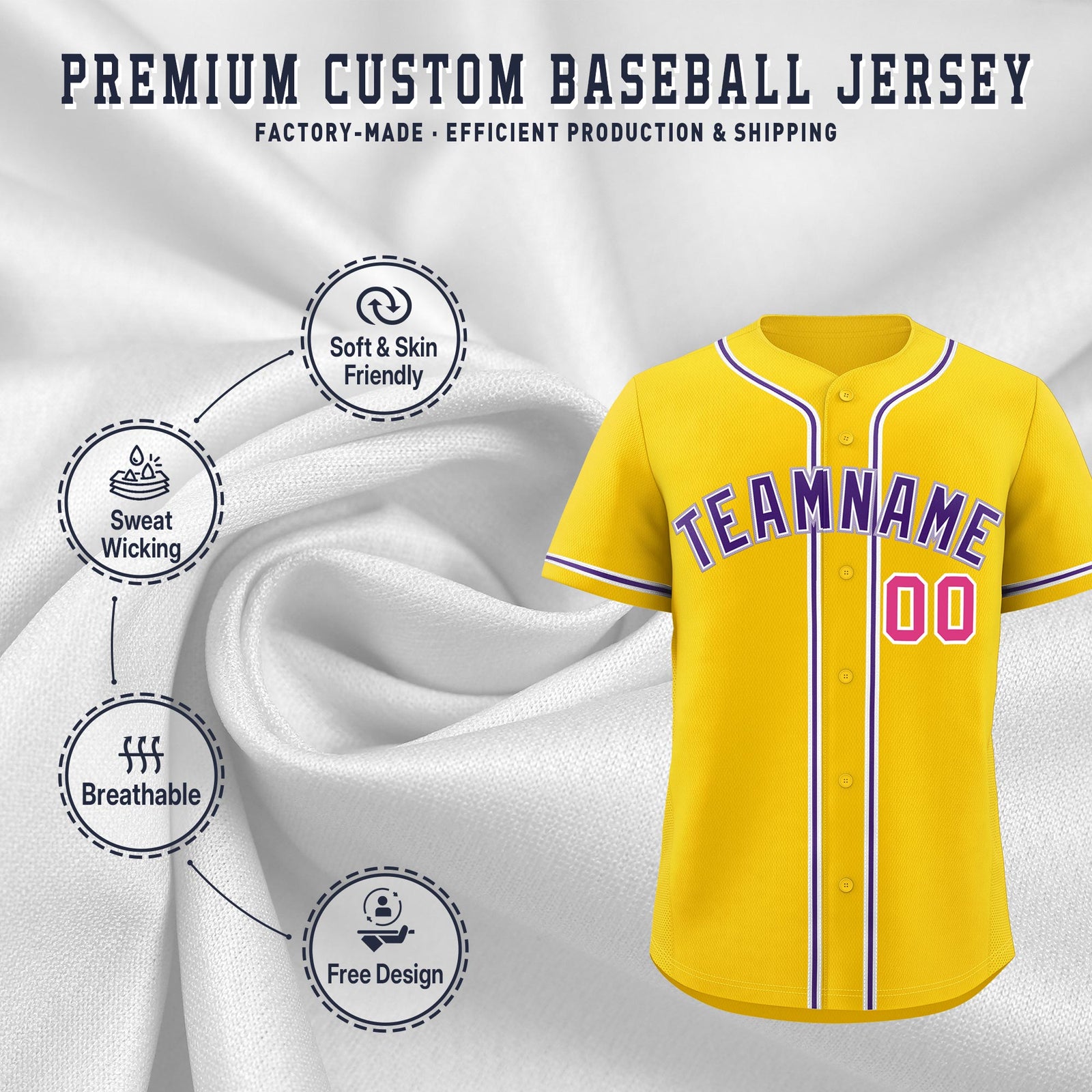 Custom Gold Classic Style Stitched Sports Uniform Personalized For Teams Lightweight Baseball Jersey| KXKSHOP