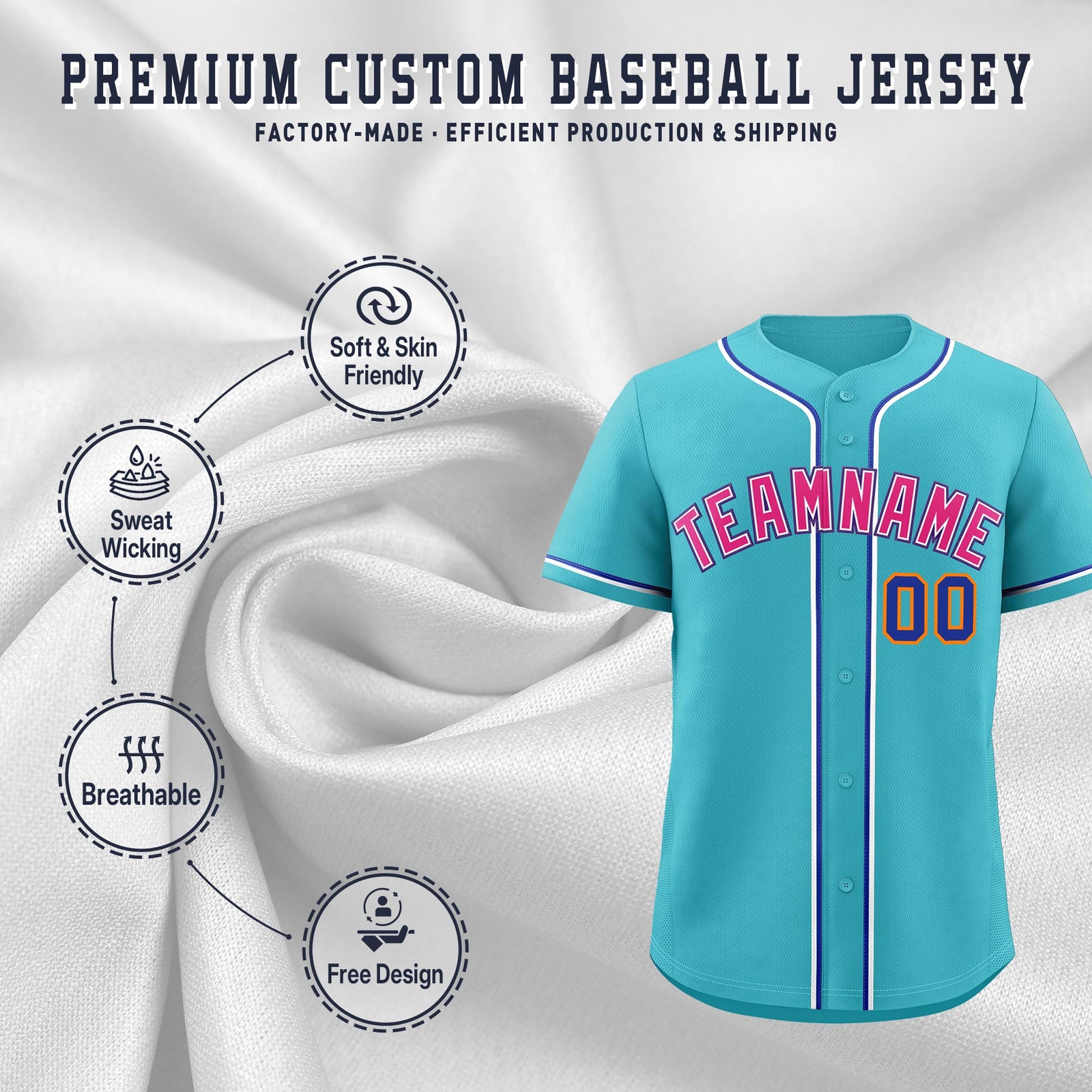 Custom Sky Blue Classic Style Stitched Sports Uniform Personalized For Teams Quick Dry Baseball Jersey| KXKSHOP