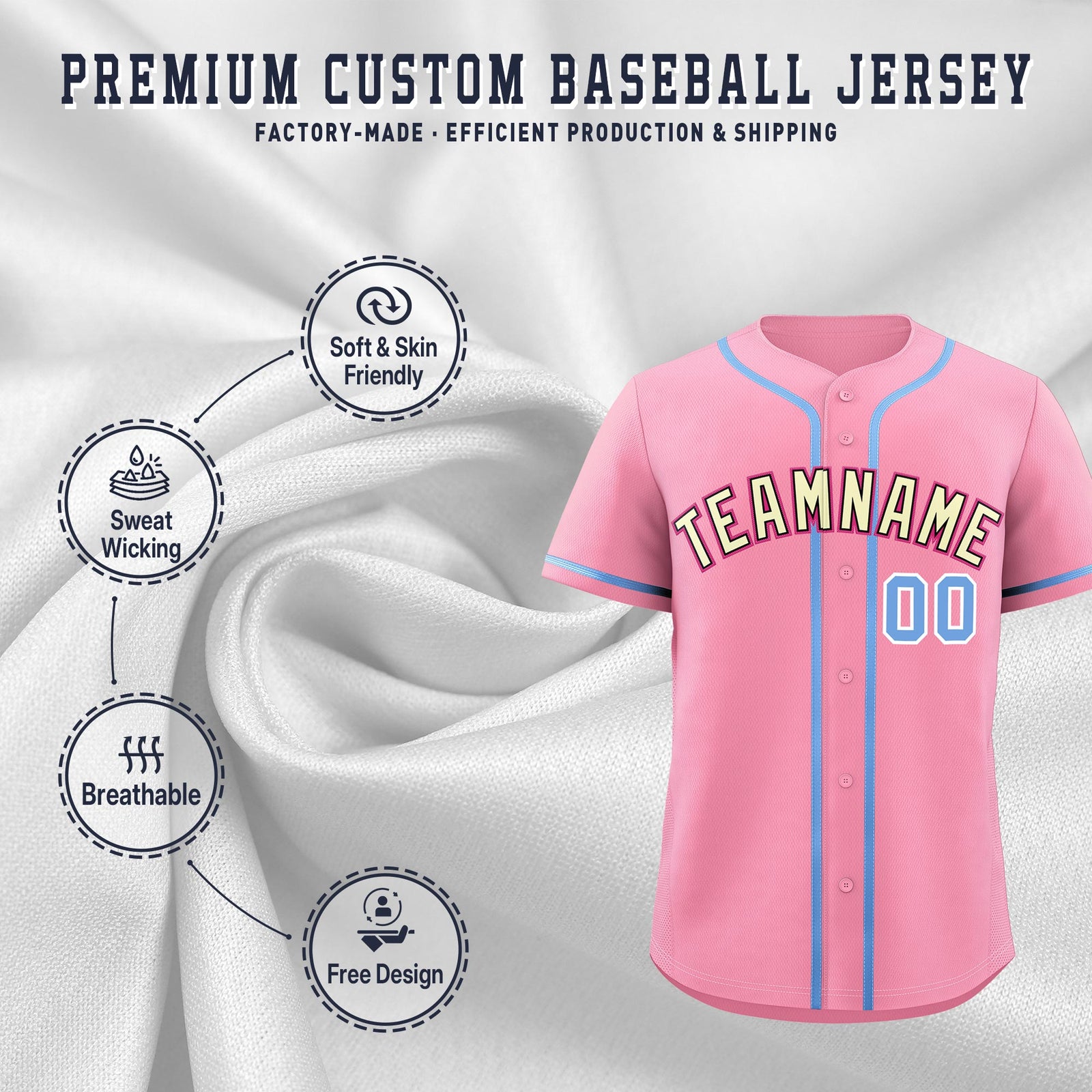 Custom Light Pink Classic Style Stitched Sports Uniform Personalized For Teams Lightweight Baseball Jersey| KXKSHOP