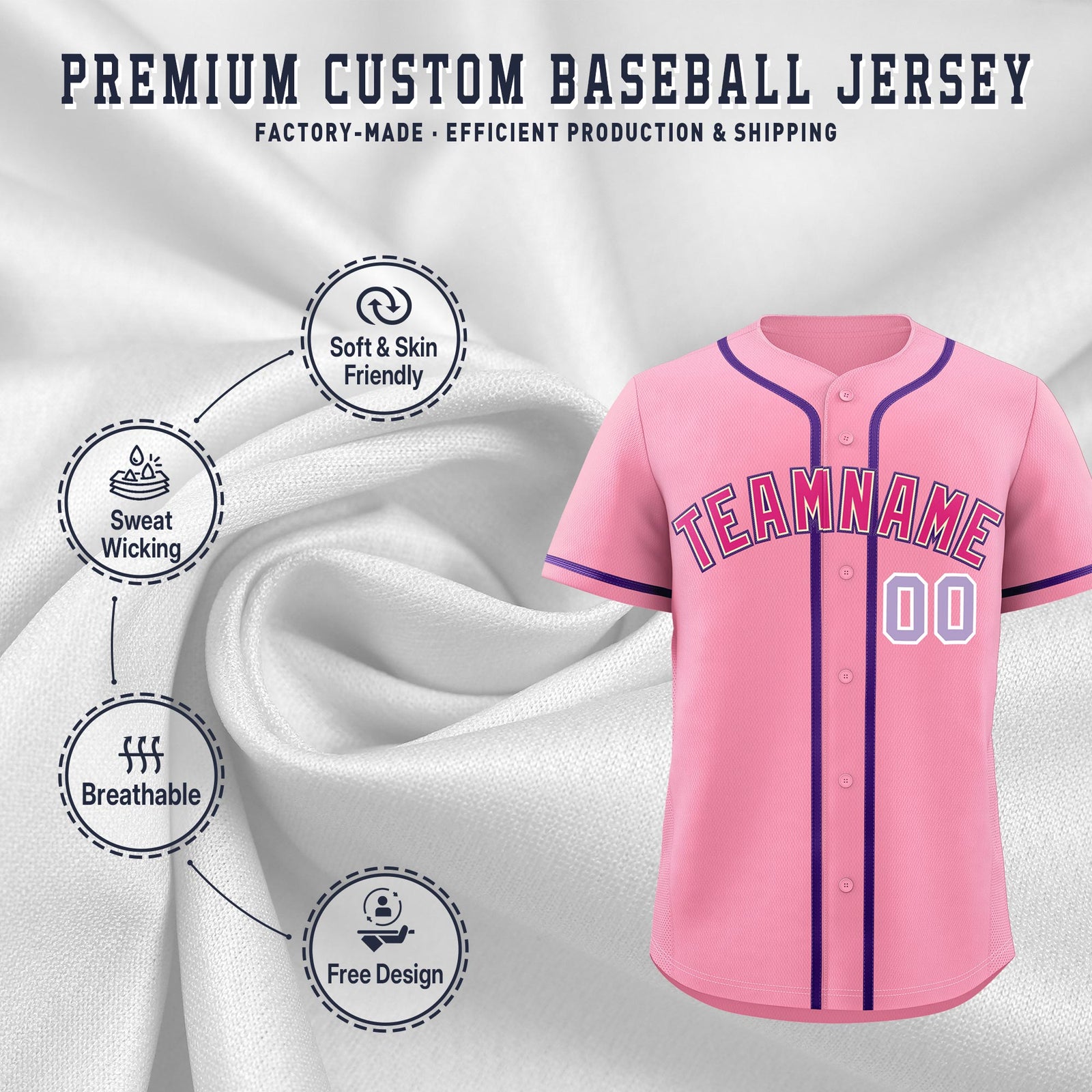 Custom Light Pink Classic Style Stitched Sports Uniform Personalized For Teams Lightweight Baseball Jersey| KXKSHOP