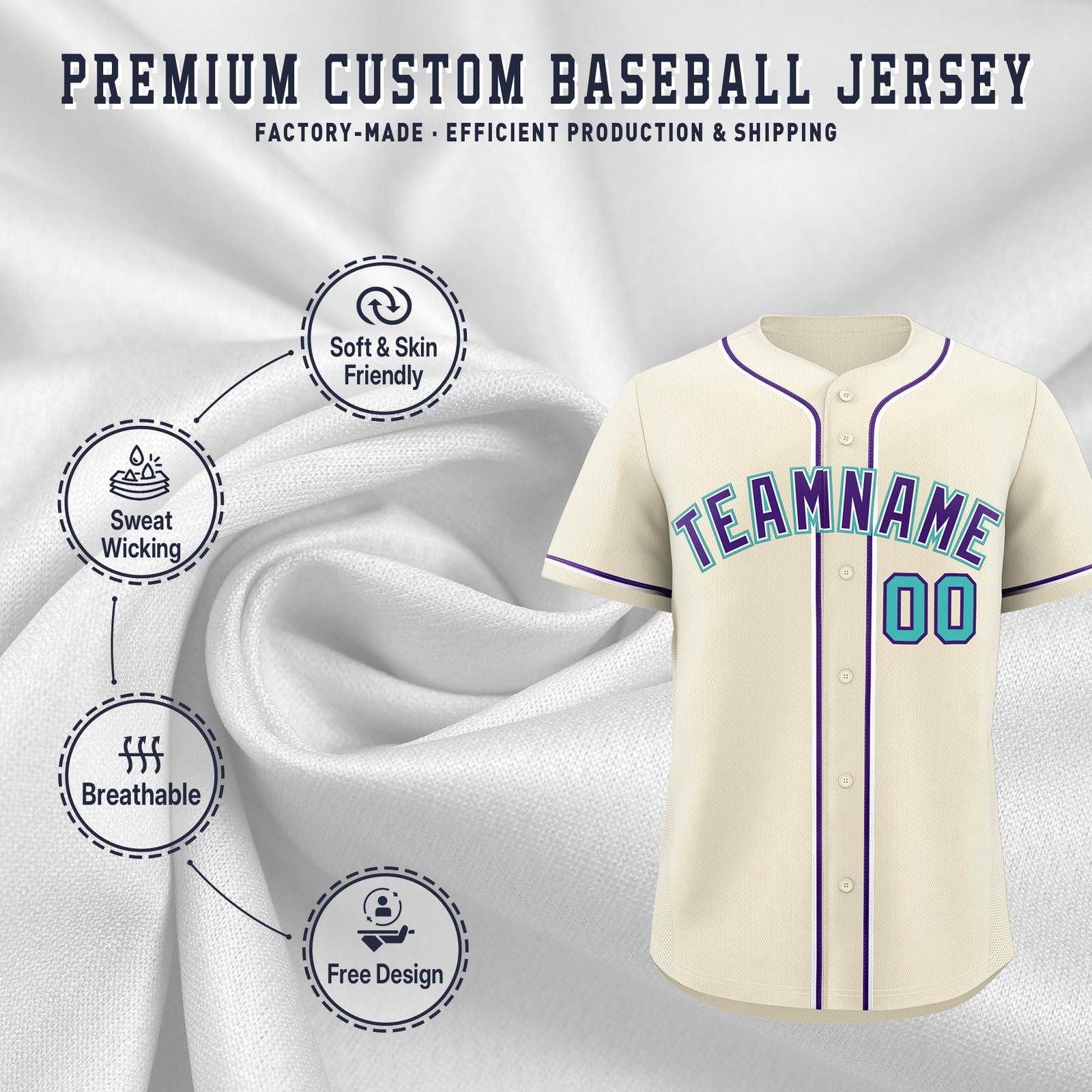 Custom Cream Classic Style Stitched Sports Uniform Personalized For Teams Quick Dry Baseball Jersey| KXKSHOP