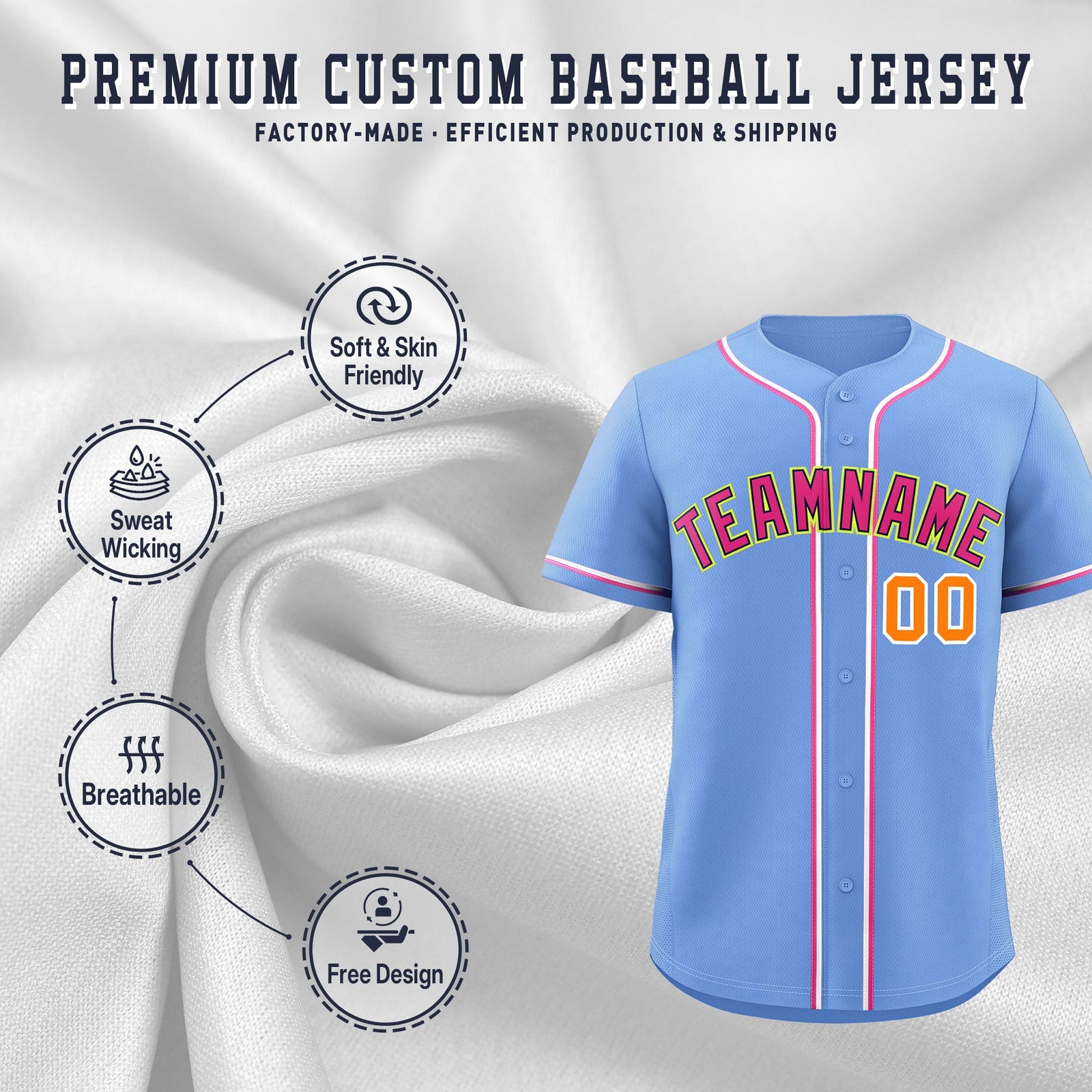 Custom Light Blue Classic Style Stitched Sports Uniform Personalized For Teams Lightweight Baseball Jersey| KXKSHOP