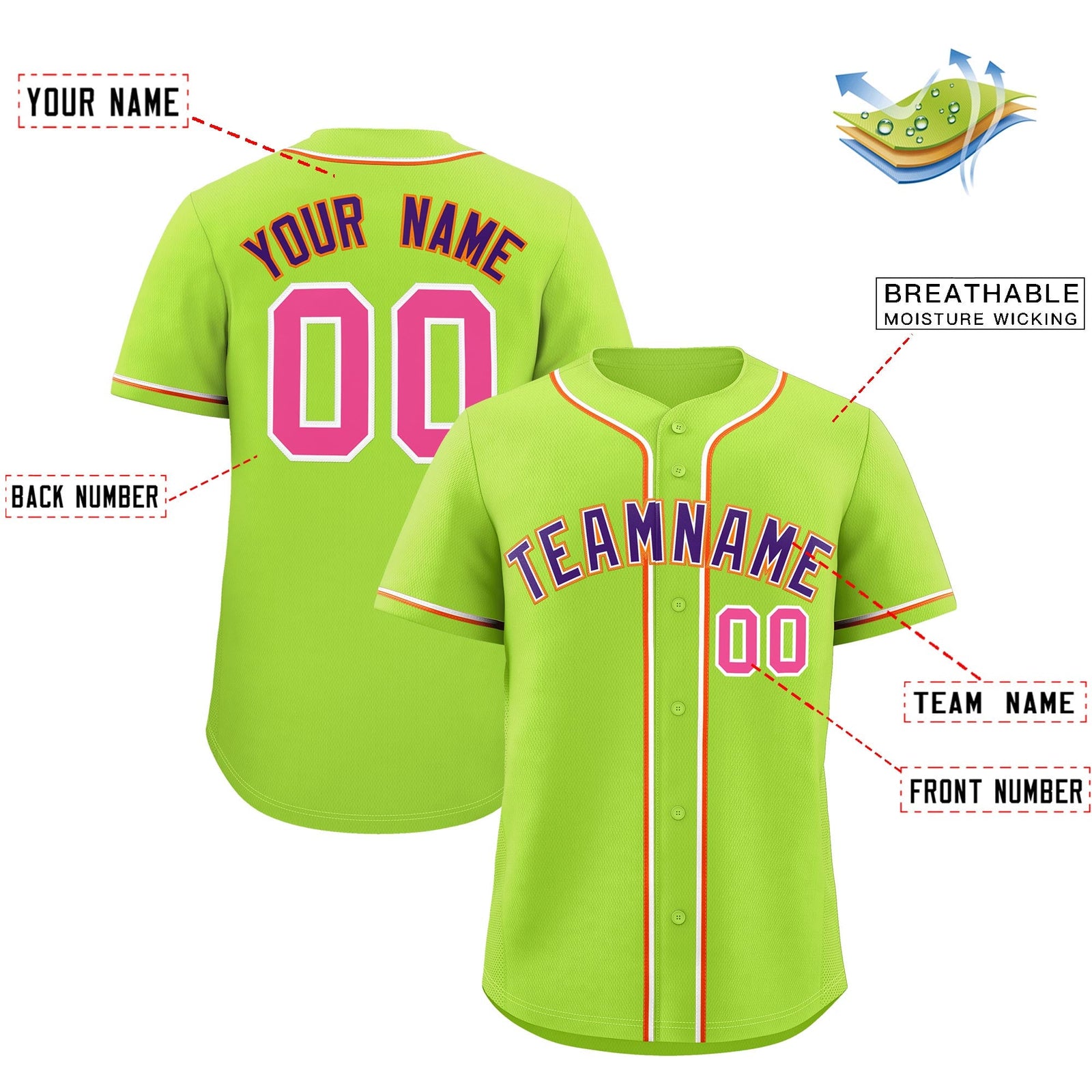 Custom Neon Green Classic Style Stitched Sports Uniform Personalized For Teams Lightweight Baseball Jersey| KXKSHOP