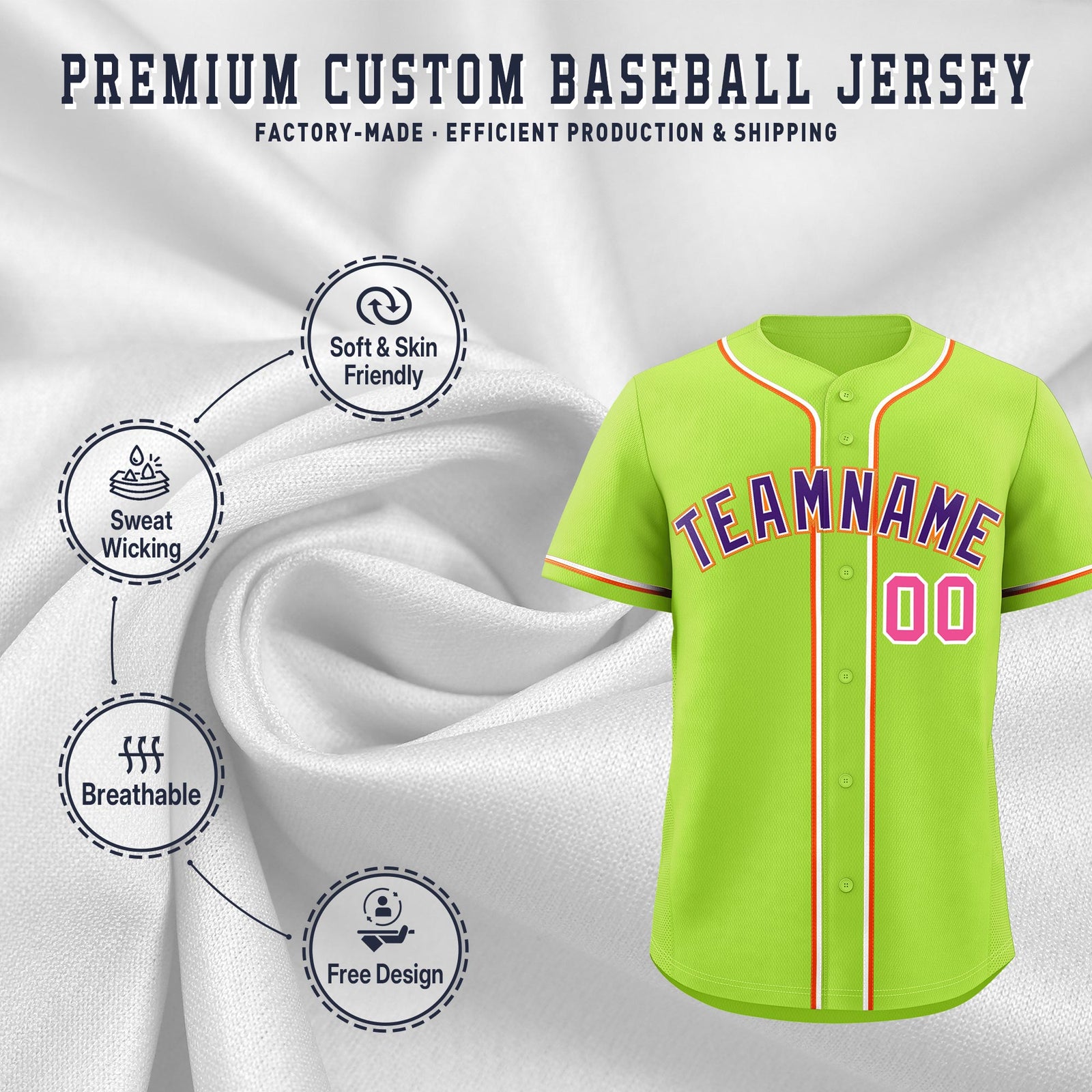 Custom Neon Green Classic Style Stitched Sports Uniform Personalized For Teams Lightweight Baseball Jersey| KXKSHOP