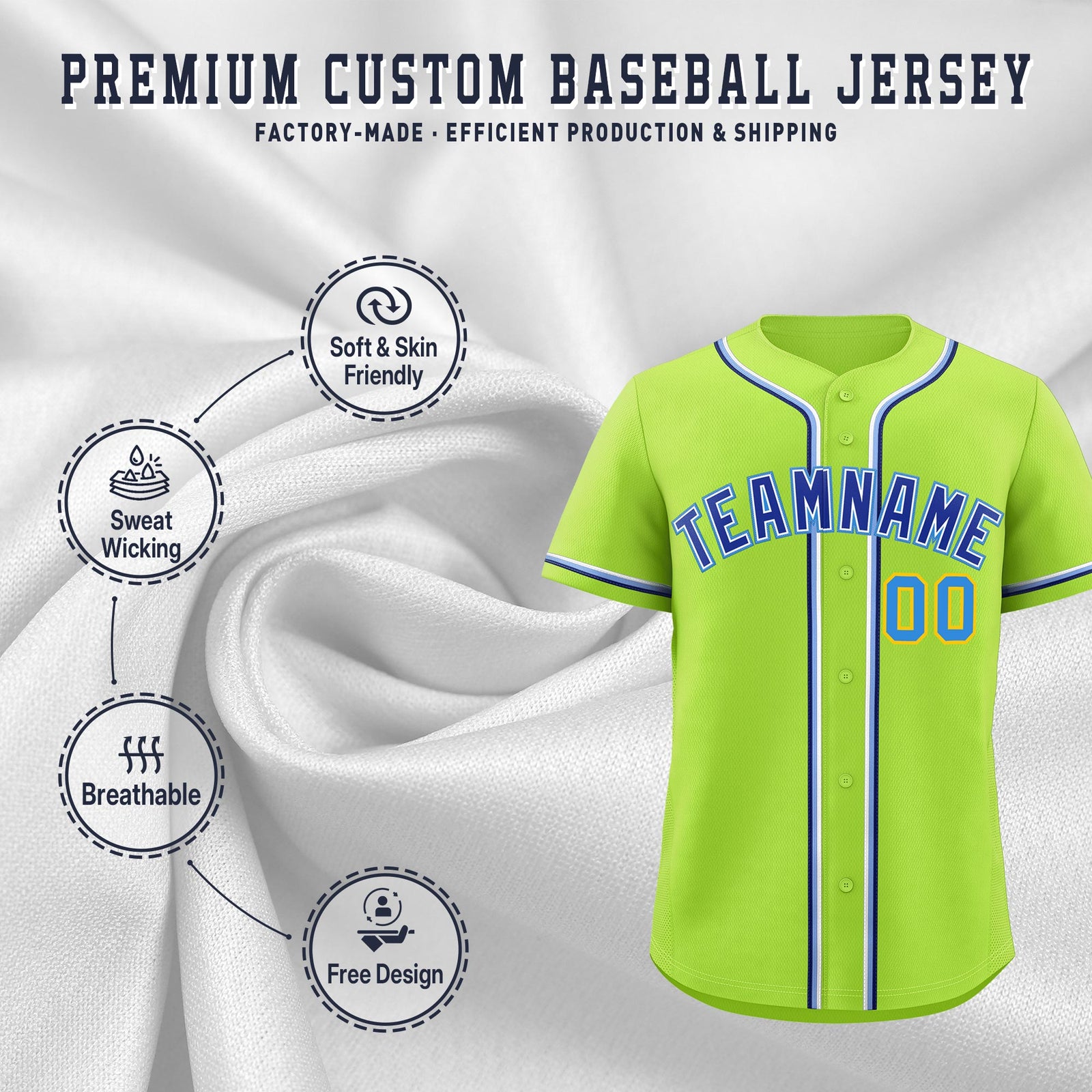 Custom Neon Green Classic Style Stitched Sports Uniform Personalized For Teams Quick Dry Baseball Jersey| KXKSHOP
