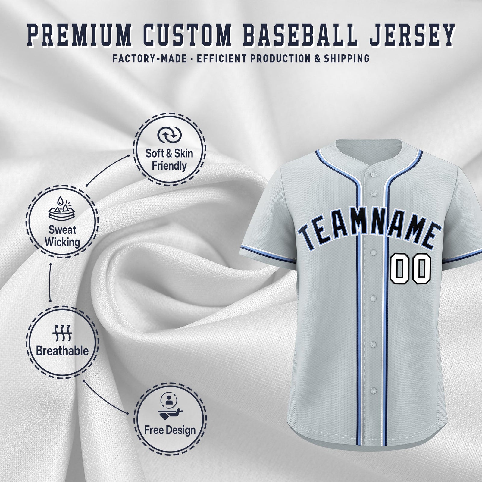 Custom Silver Classic Style Stitched Sports Uniform Personalized For Teams Quick Dry Baseball Jersey| KXKSHOP