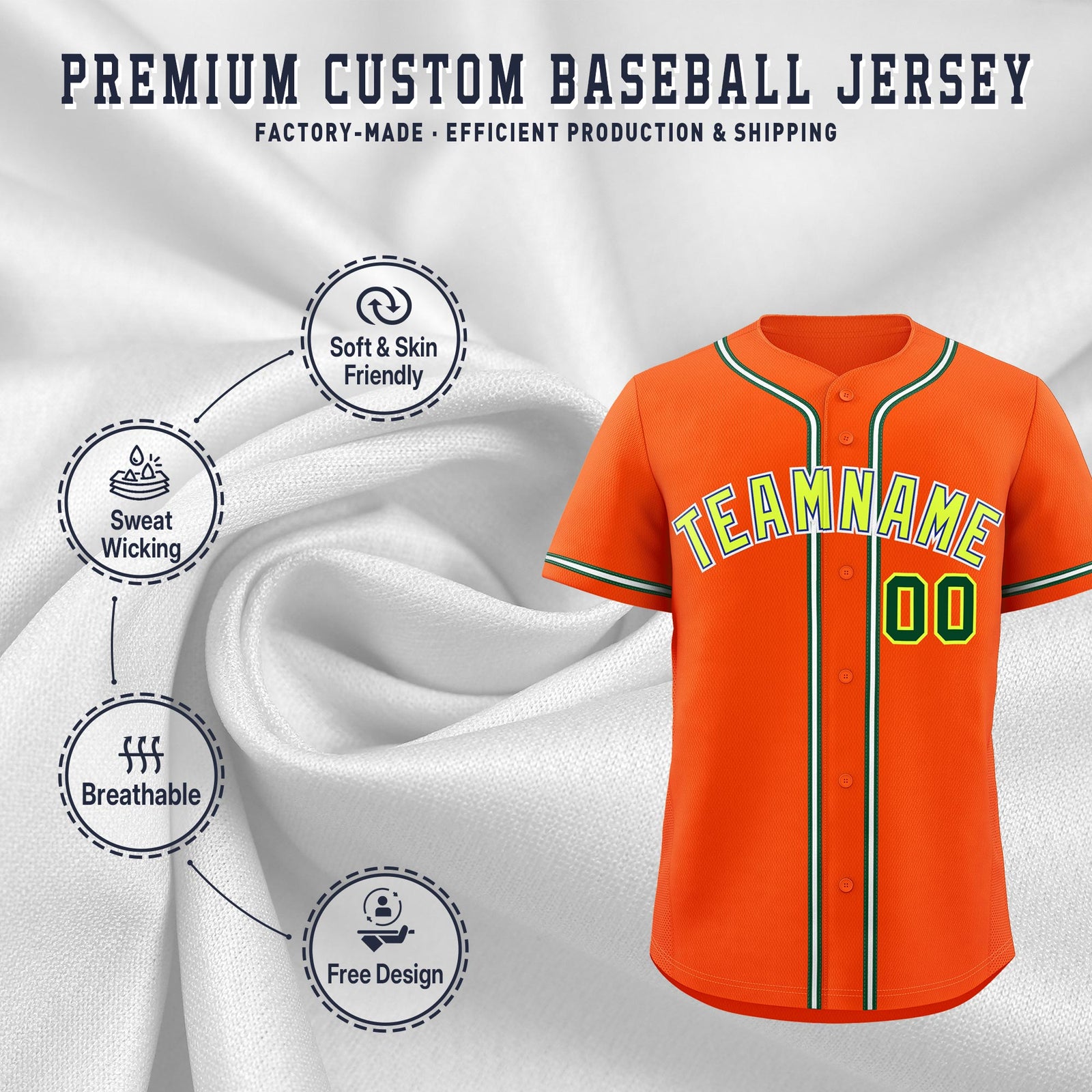 Custom Orange Classic Style Stitched Sports Uniform Personalized For Teams Quick Dry Baseball Jersey| KXKSHOP