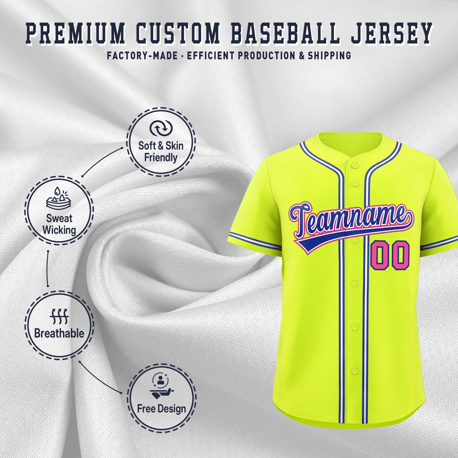 Custom Fluorescent Green Classic Style Stitched Sports Uniform Personalized For Teams Quick Dry Baseball Jersey| KXKSHOP