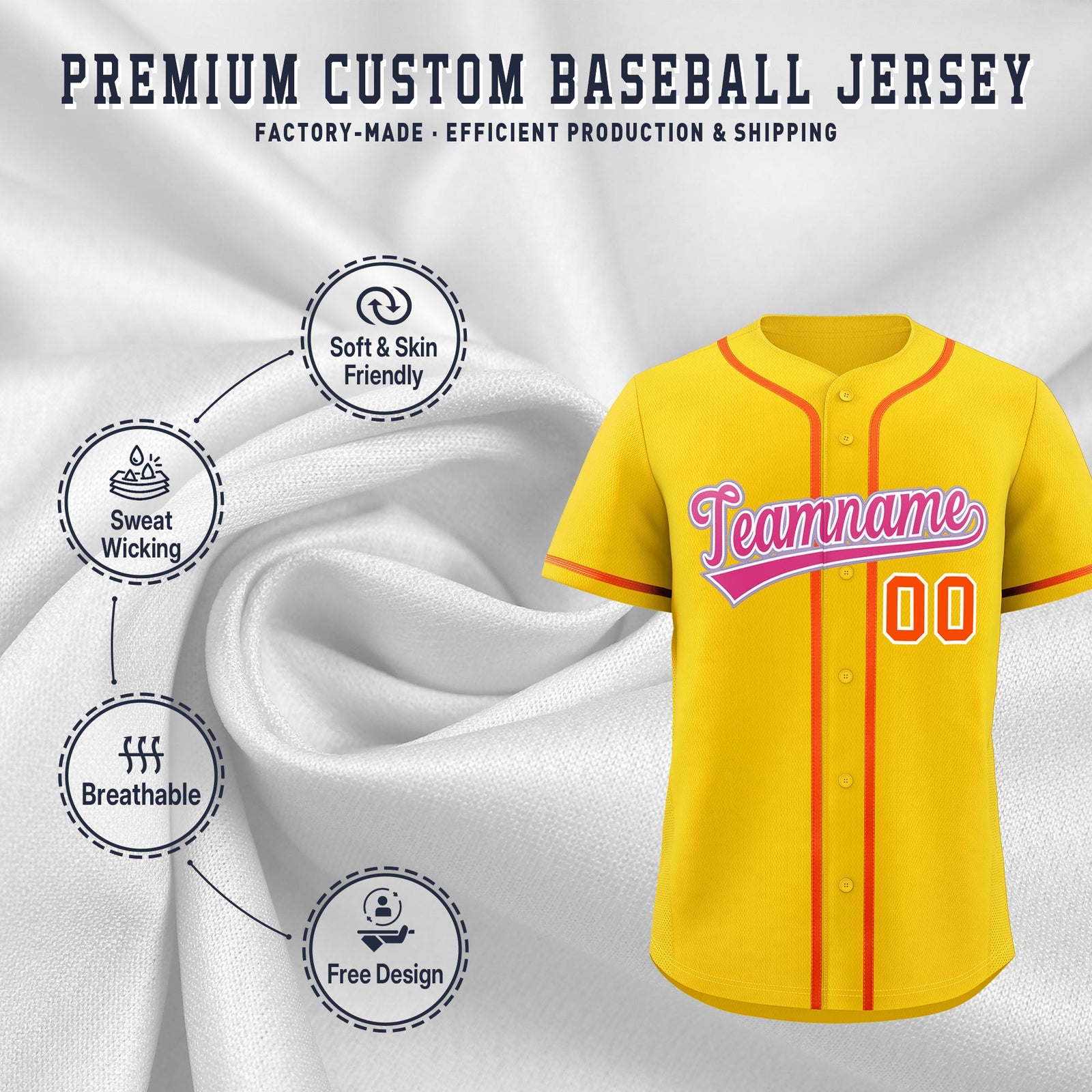 Custom Gold Classic Style Stitched Sports Uniform Personalized For Teams Quick Dry Baseball Jersey| KXKSHOP