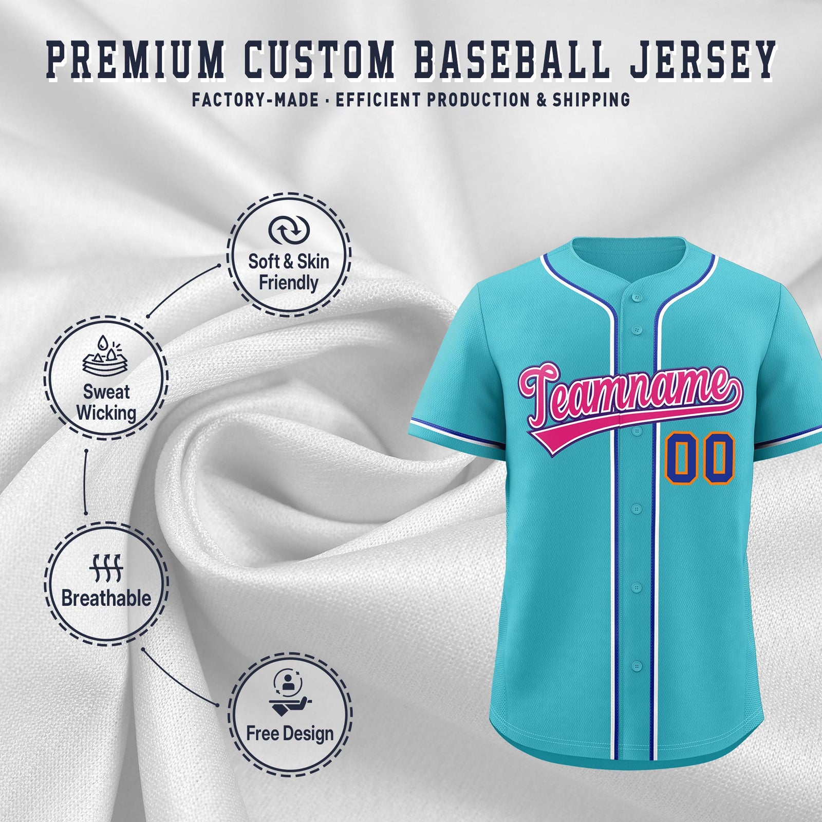 Custom Sky Blue Classic Style Stitched Sports Uniform Personalized For Teams Quick Dry Baseball Jersey| KXKSHOP