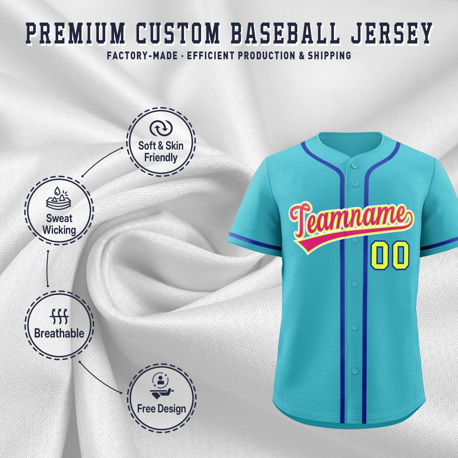 Custom Sky Blue Classic Style Stitched Sports Uniform Personalized For Teams Lightweight Baseball Jersey| KXKSHOP