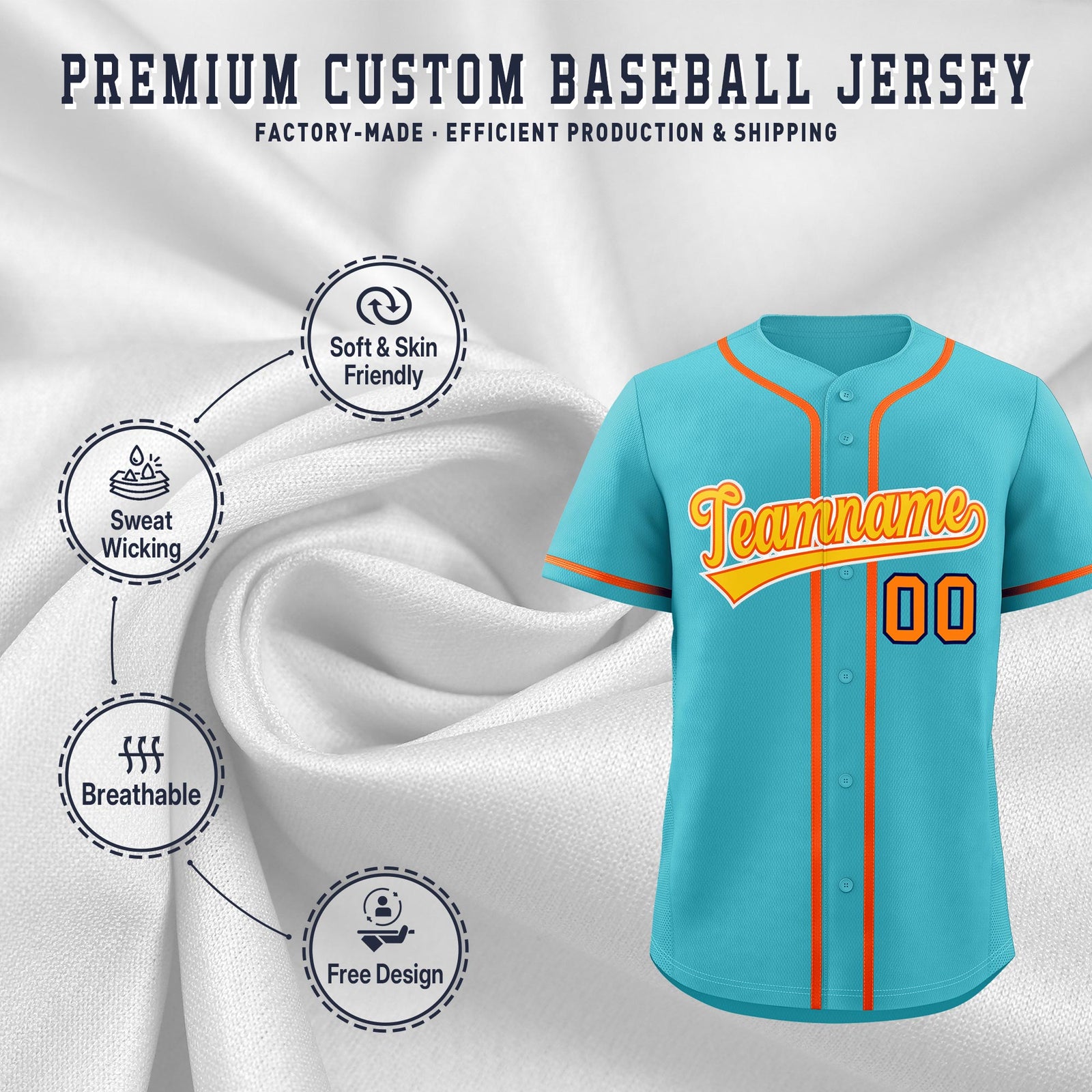 Custom Sky Blue Classic Style Stitched Sports Uniform Personalized For Teams Quick Dry Baseball Jersey| KXKSHOP