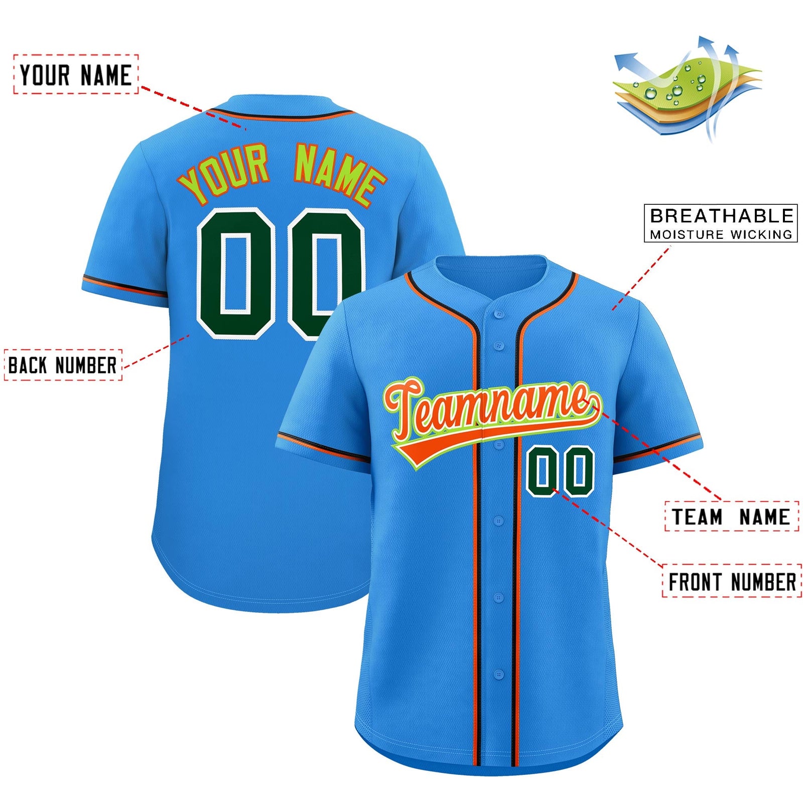 Custom Light Blue Classic Style Stitched Sports Uniform Personalized For Teams Quick Dry Baseball Jersey| KXKSHOP