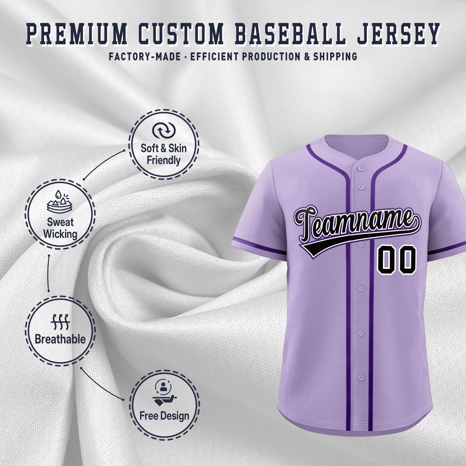 Custom Light Purple Classic Style Stitched Sports Uniform Personalized For Teams Quick Dry Baseball Jersey| KXKSHOP