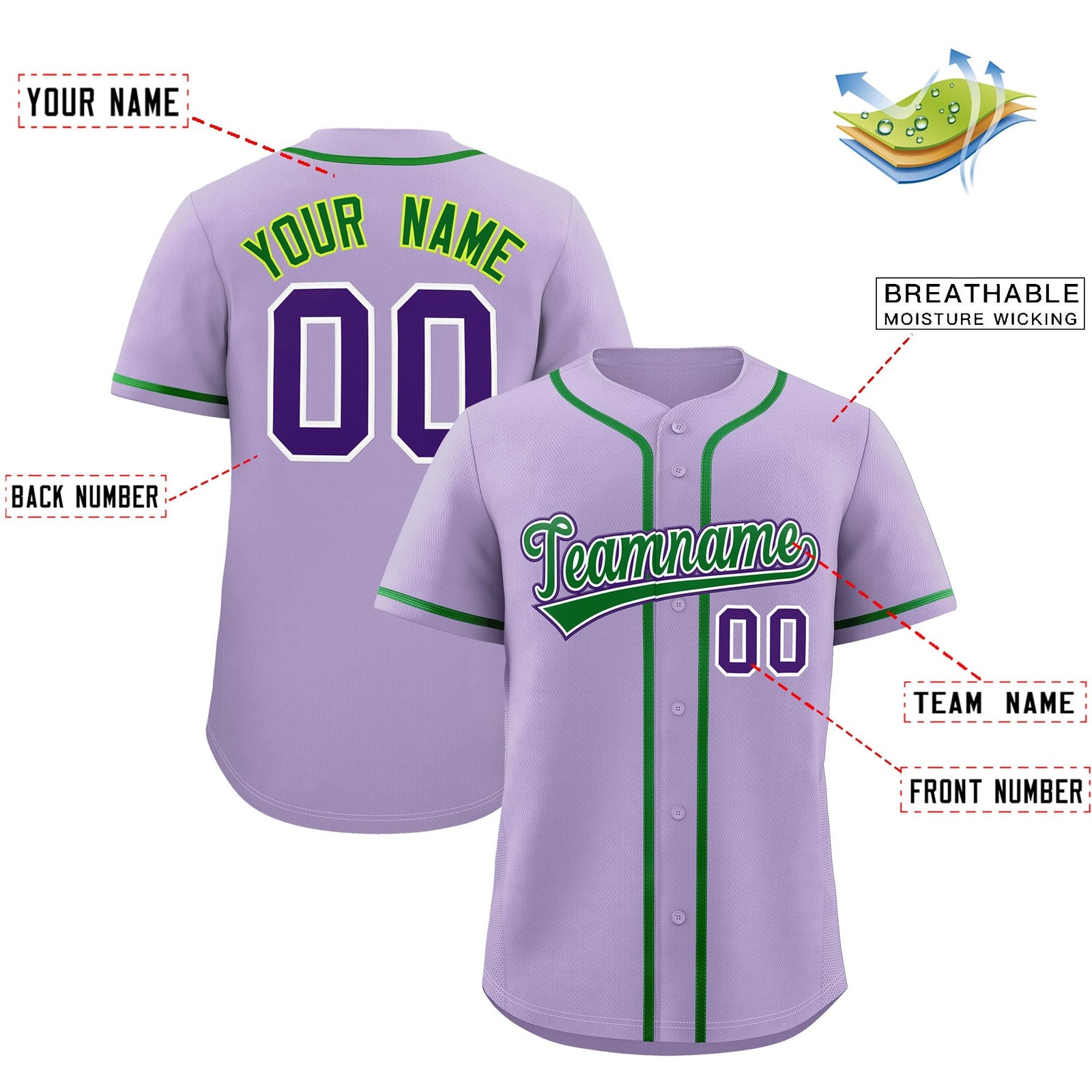 Custom Light Purple Classic Style Stitched Sports Uniform Personalized For Teams Quick Dry Baseball Jersey| KXKSHOP