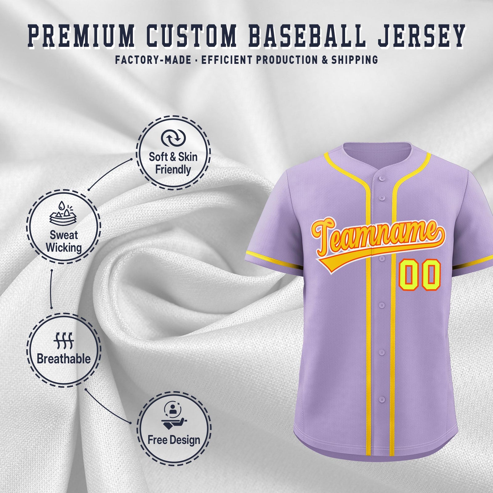 Custom Light Purple Classic Style Stitched Sports Uniform Personalized For Teams Lightweight Baseball Jersey| KXKSHOP