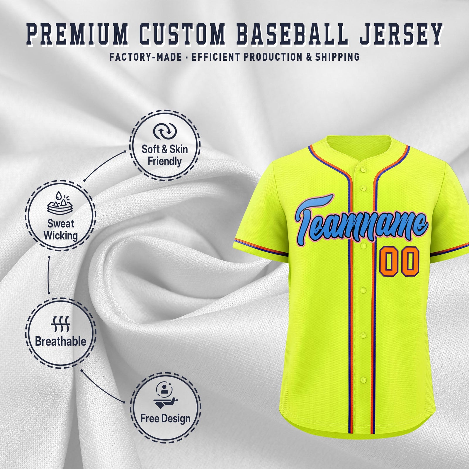 Custom Fluorescent Green Classic Style Stitched Sports Uniform Personalized For Teams Quick Dry Baseball Jersey| KXKSHOP