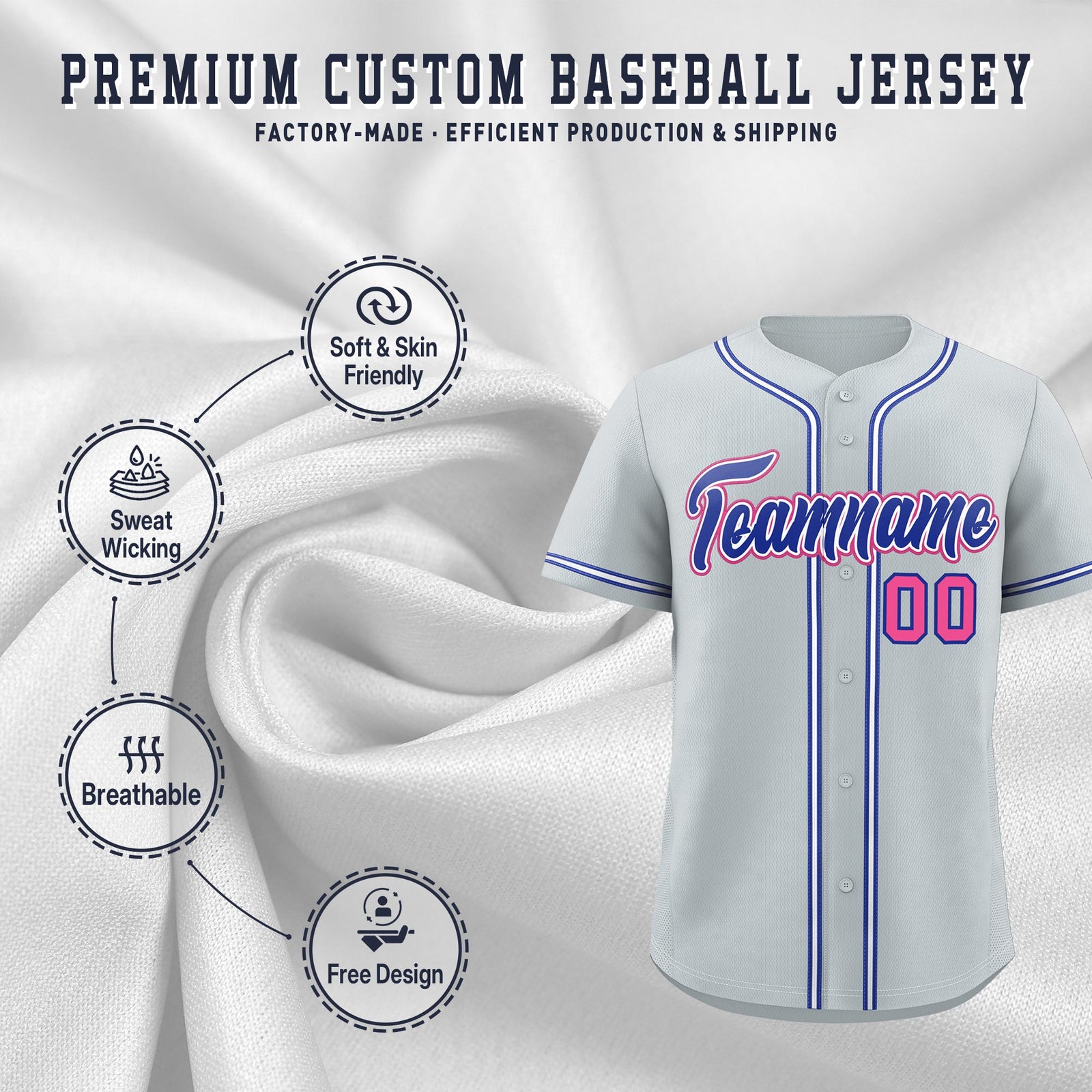 Custom Silver Classic Style Stitched Sports Uniform Personalized For Teams Lightweight Baseball Jersey| KXKSHOP