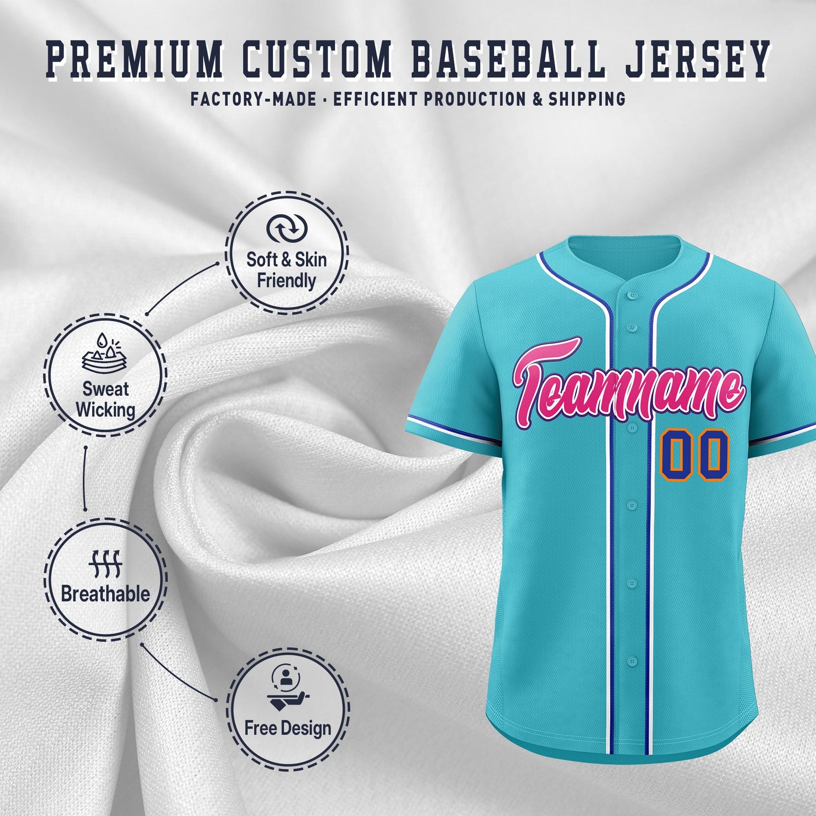 Custom Sky Blue Classic Style Stitched Sports Uniform Personalized For Teams Quick Dry Baseball Jersey| KXKSHOP