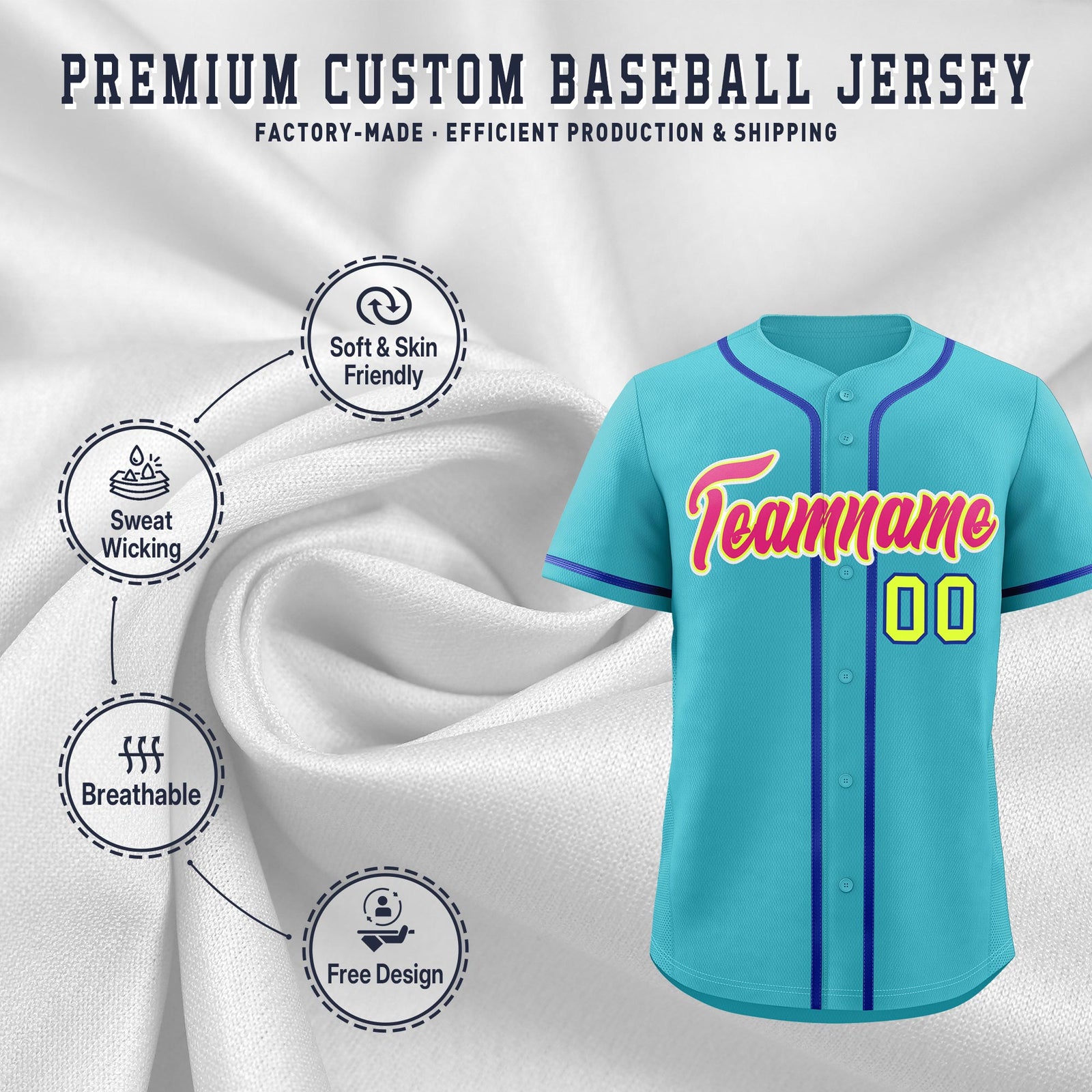 Custom Sky Blue Classic Style Stitched Sports Uniform Personalized For Teams Lightweight Baseball Jersey| KXKSHOP