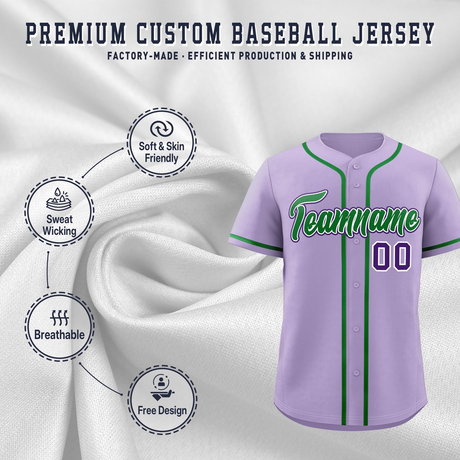 Custom Light Purple Classic Style Stitched Sports Uniform Personalized For Teams Quick Dry Baseball Jersey| KXKSHOP