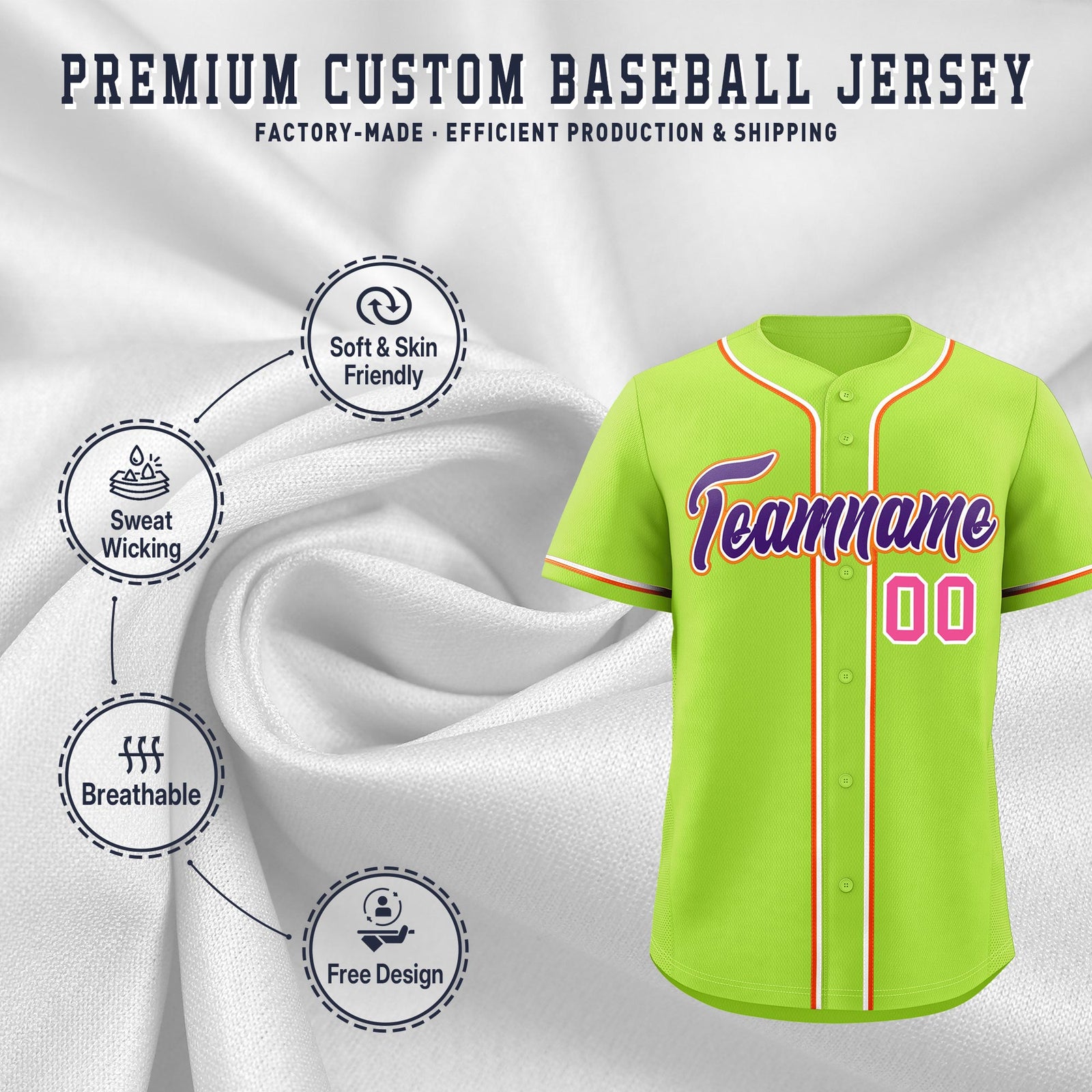 Custom Neon Green Classic Style Stitched Sports Uniform Personalized For Teams Lightweight Baseball Jersey| KXKSHOP