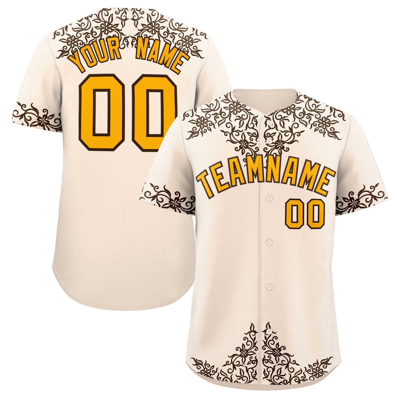 Custom Cream Brown Baroque Style Personalized Baseball Jersey