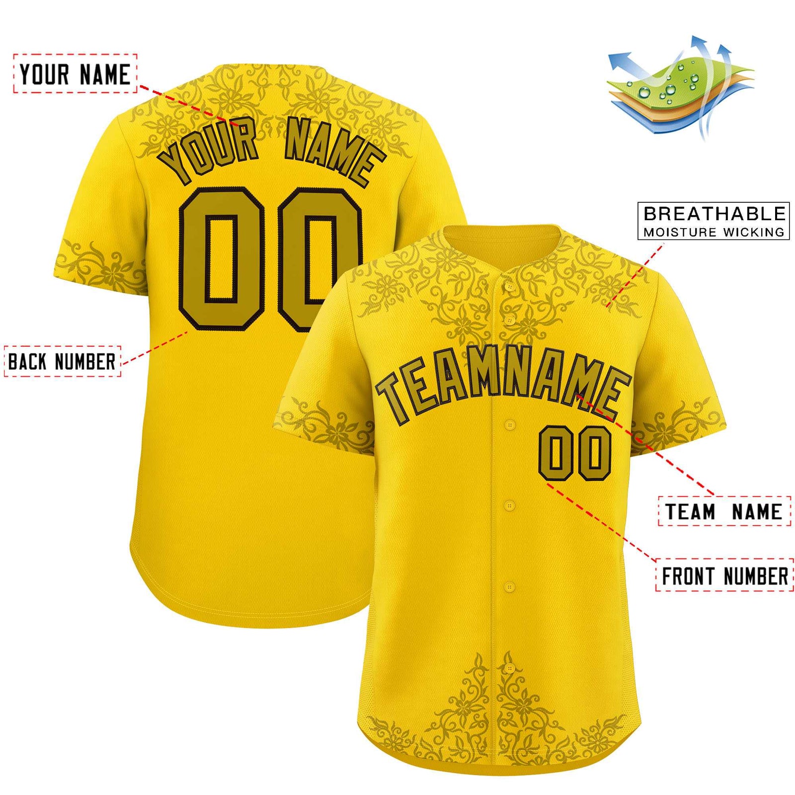 Custom Gold Old Gold Baroque Style Personalized Baseball Jersey